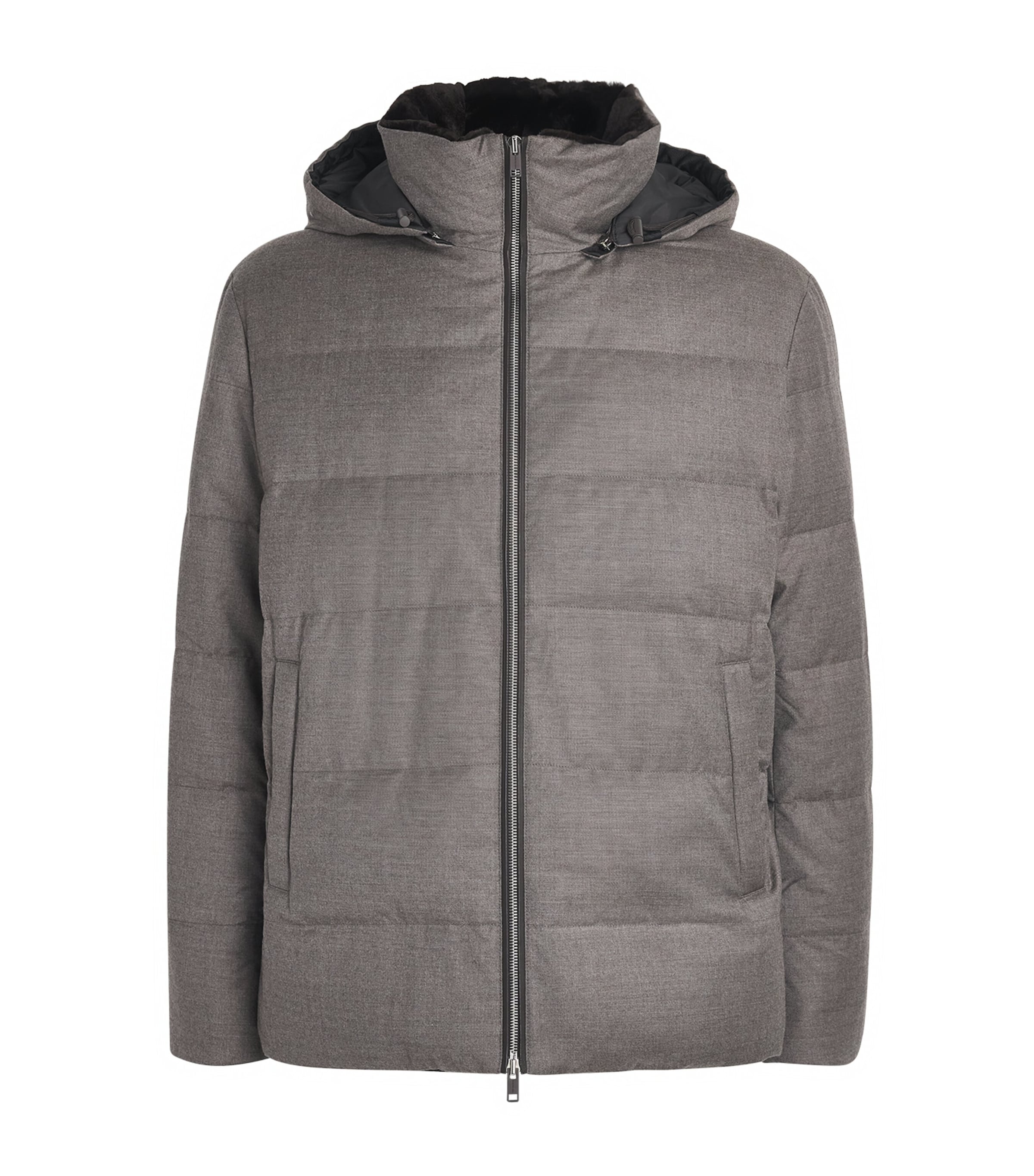 Yves Salomon Mens Down Wool-Silk Hooded Parka Roche
