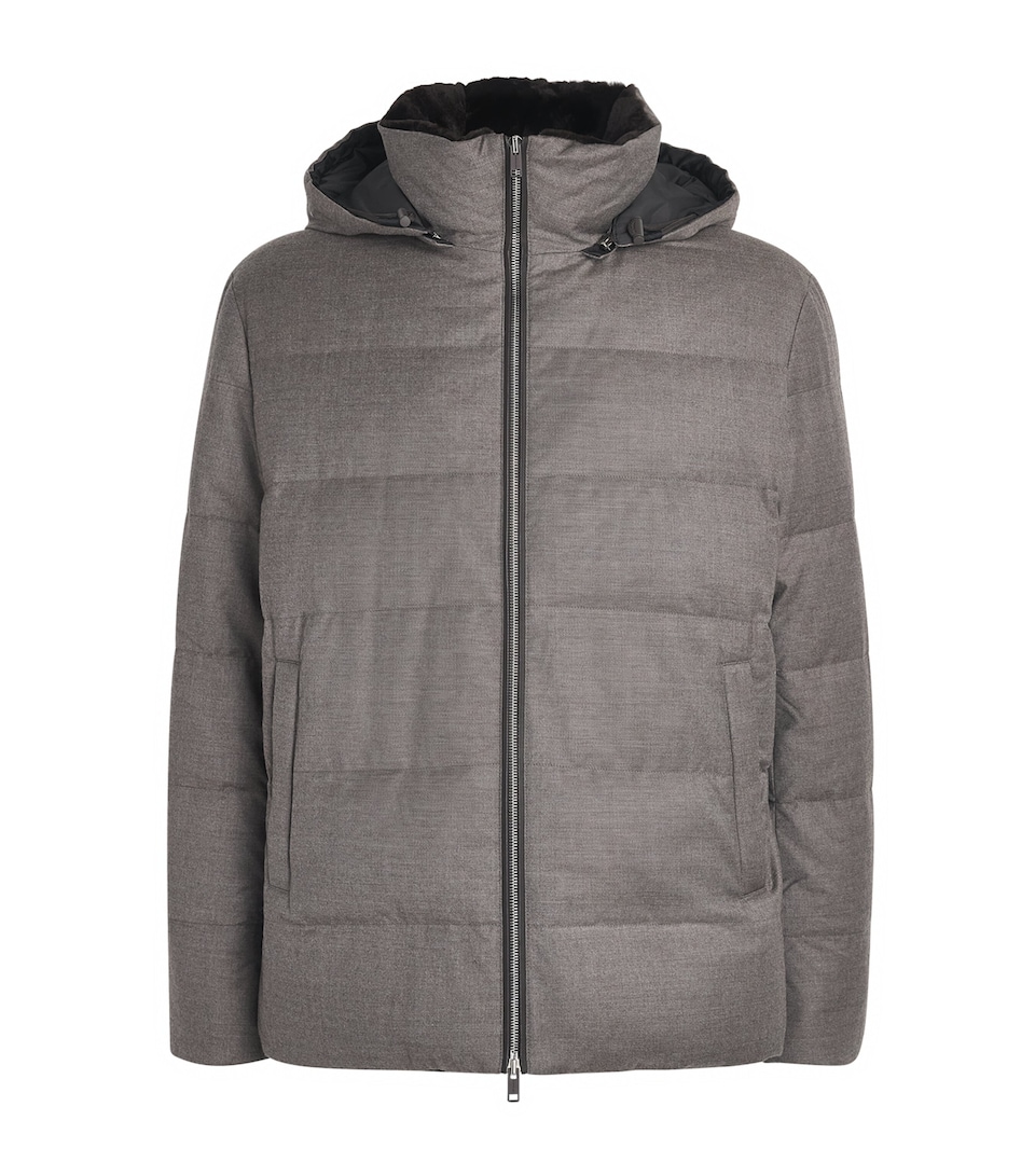 Yves Salomon Mens Down Wool-Silk Hooded Parka Roche