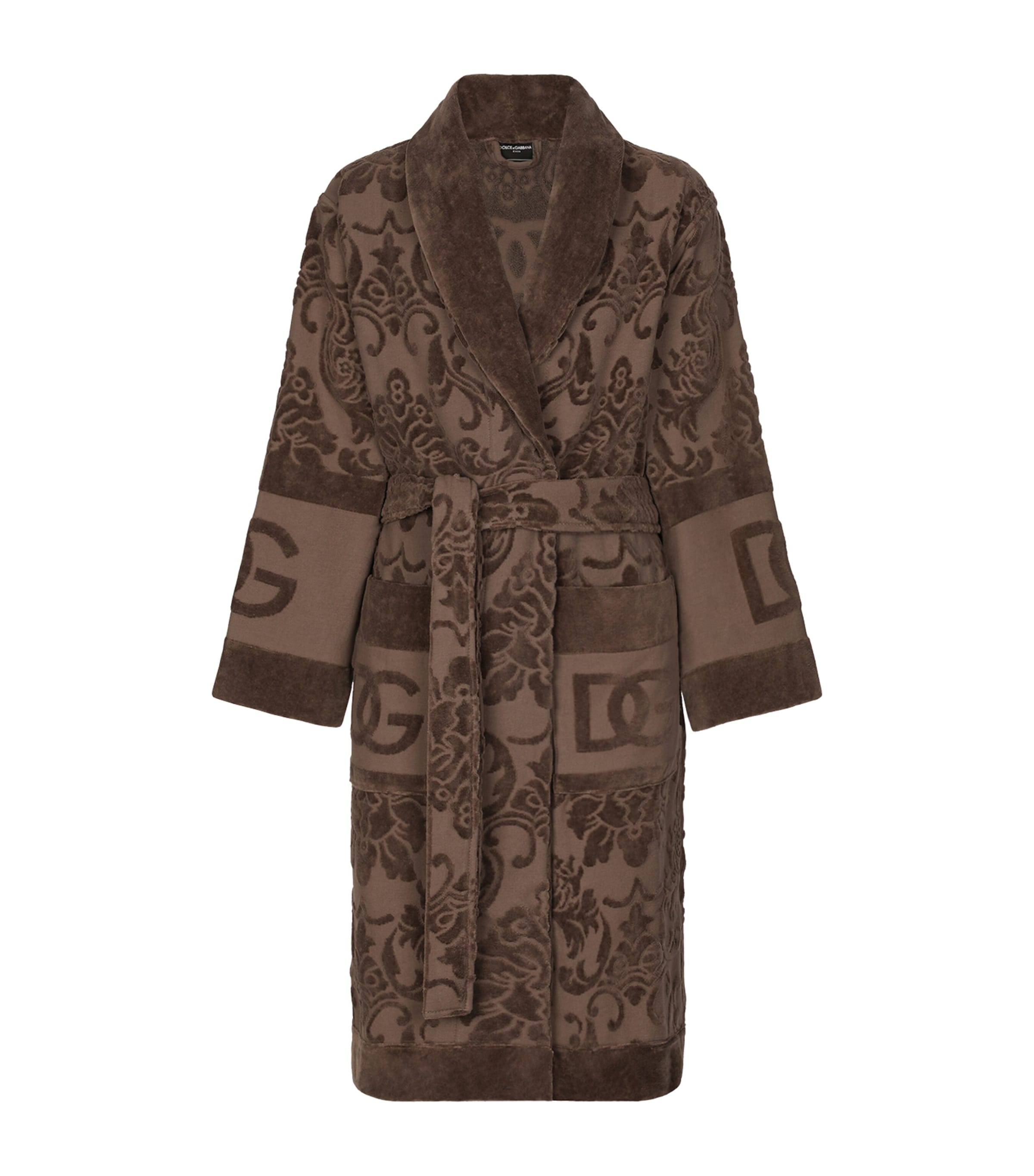 Dolce&Gabbana Casa Terry Cotton DG Logo Robe Marrone