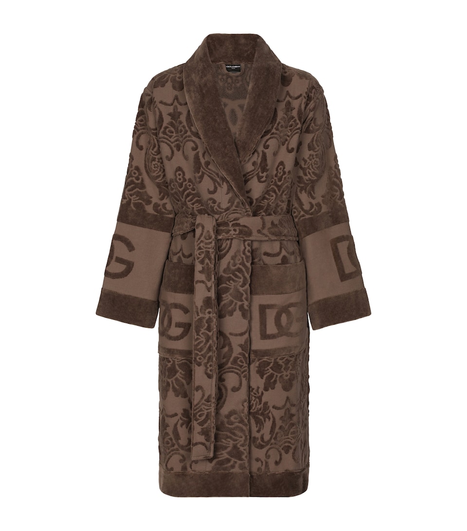 Dolce&Gabbana Casa Terry Cotton DG Logo Robe Marrone