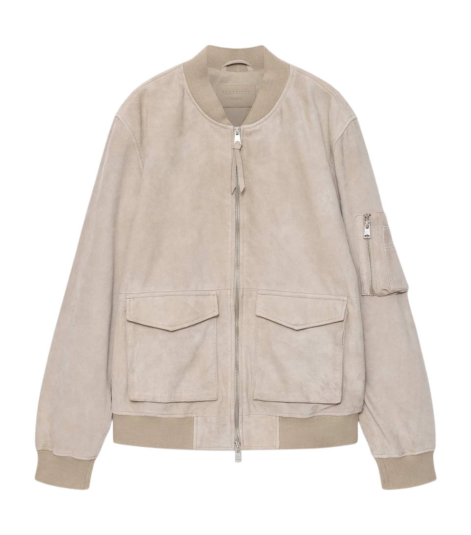 AllSaints Suede Rokko Bomber Jacket Pasilla Brown