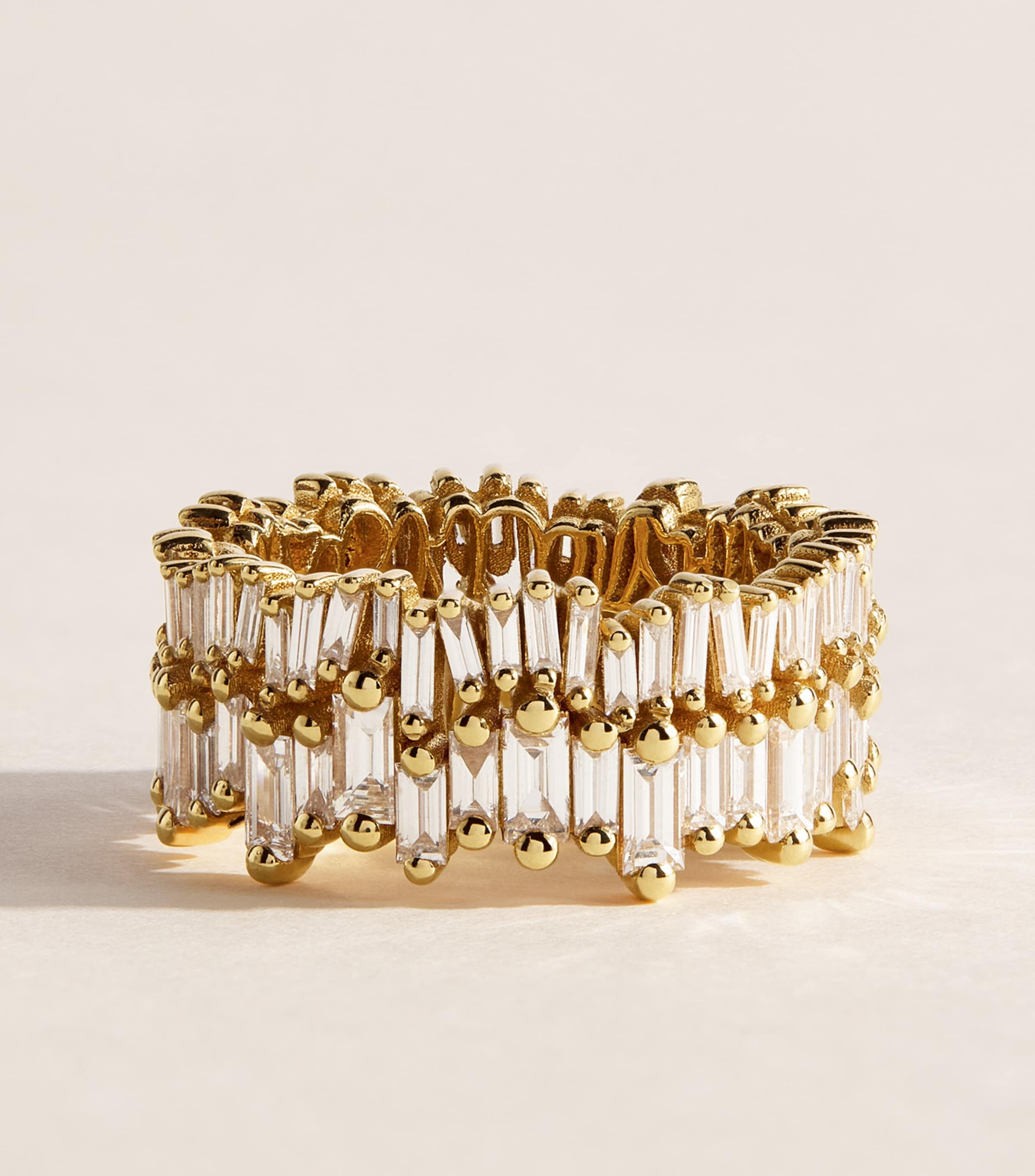 Suzanne Kalan Yellow Gold and Diamond Short Stack Ring (6.5) Yg/wd