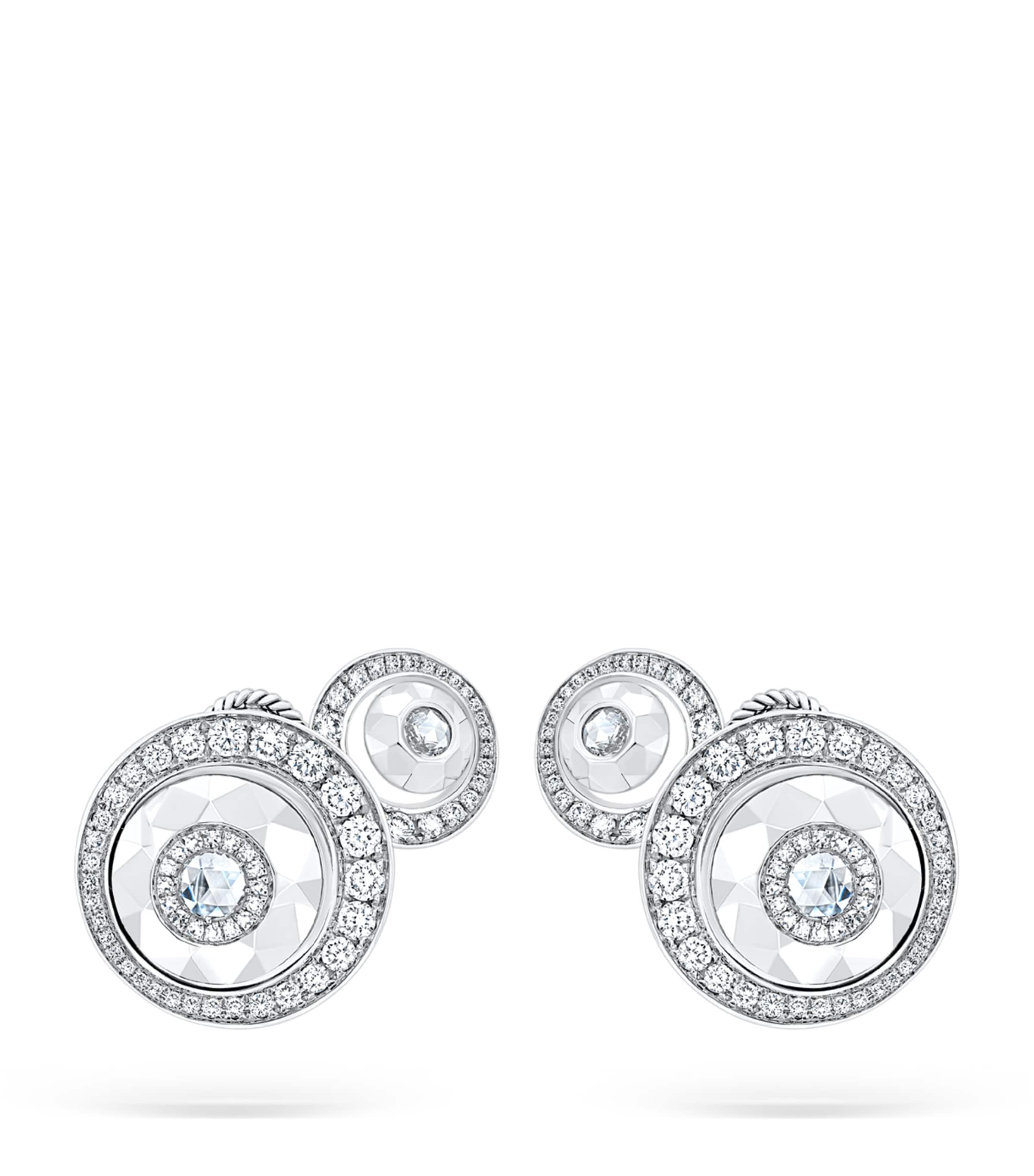 White Gold and Diamond Rose Cut Forever Two Motif Earrings
