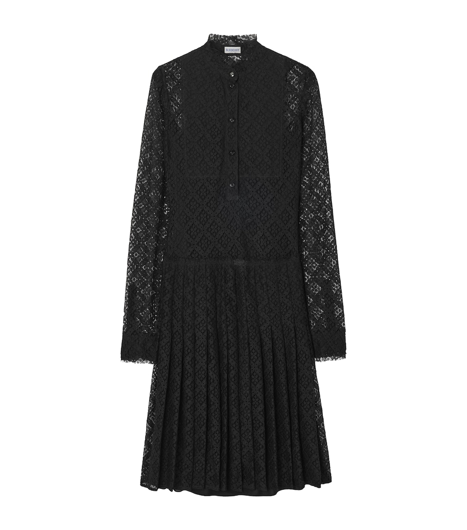 Burberry Womens Lace Check Midi Dress Black