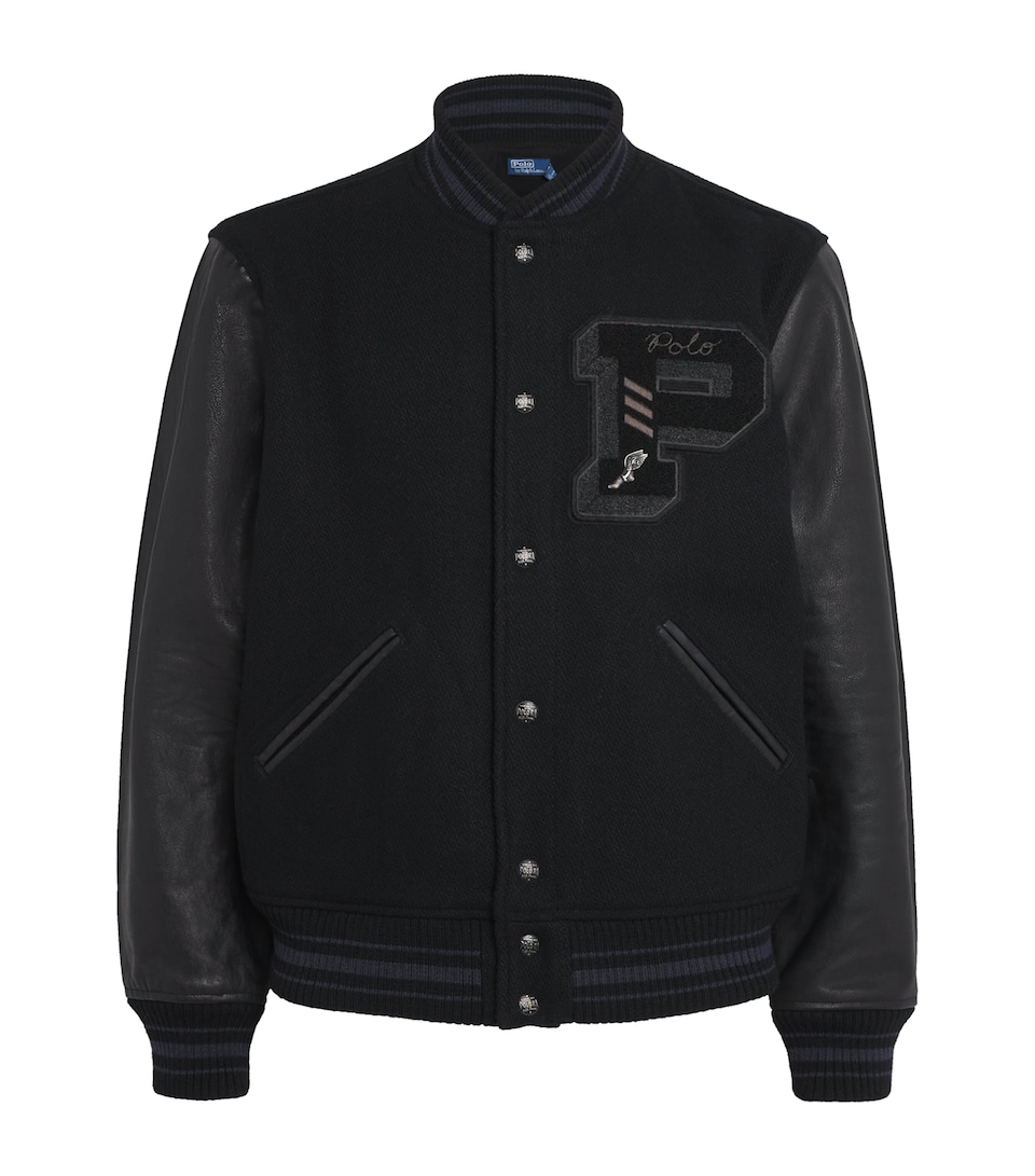 Wool-Blend Leather-Sleeve Varsity Jacket