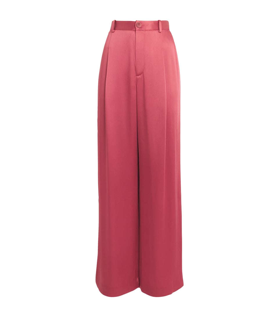 Satin Pleated Wide-Leg Trousers