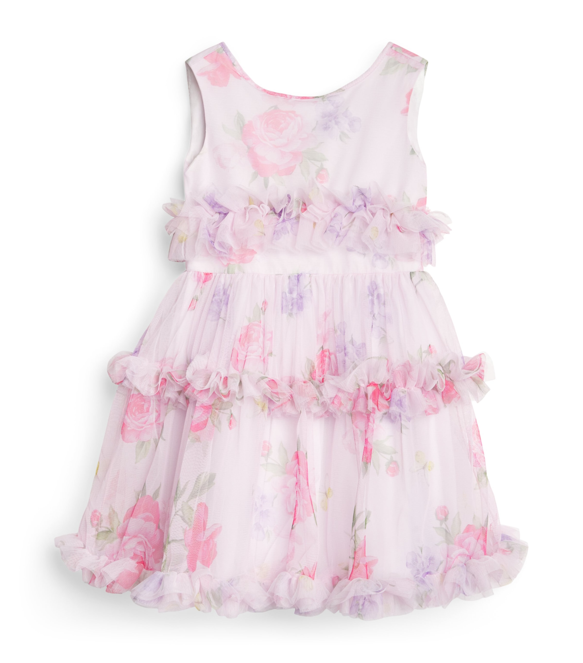 Monnalisa Tulle Floral Ruffle Dress (2-12 Years) Pink Fairytale