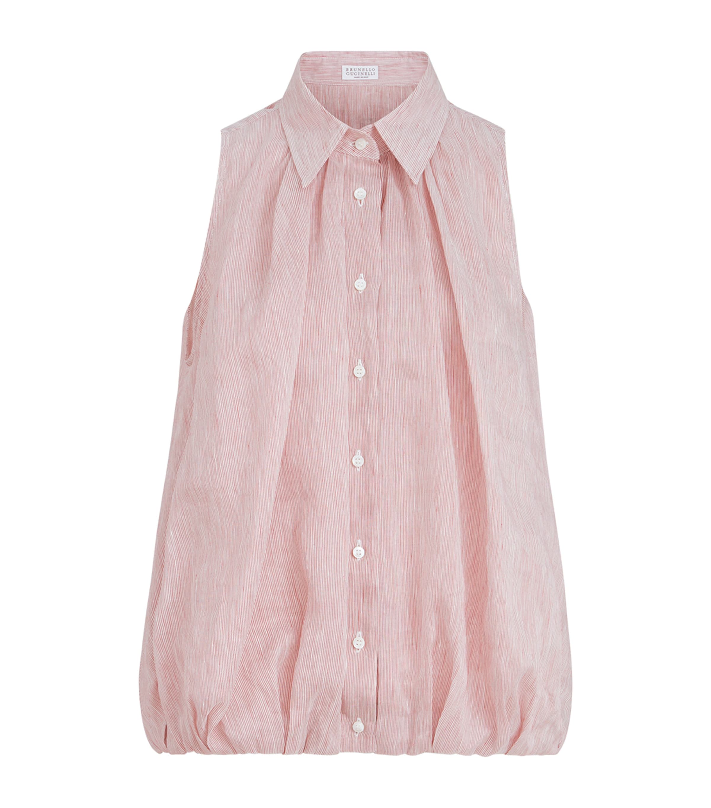 Linen-Silk Stripe Sleeveless Shirt