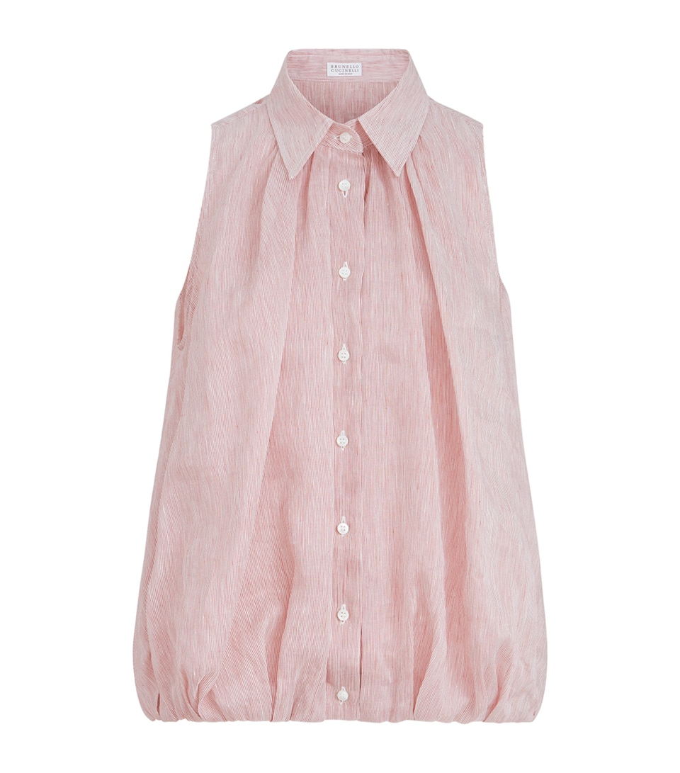 Linen-Silk Stripe Sleeveless Shirt