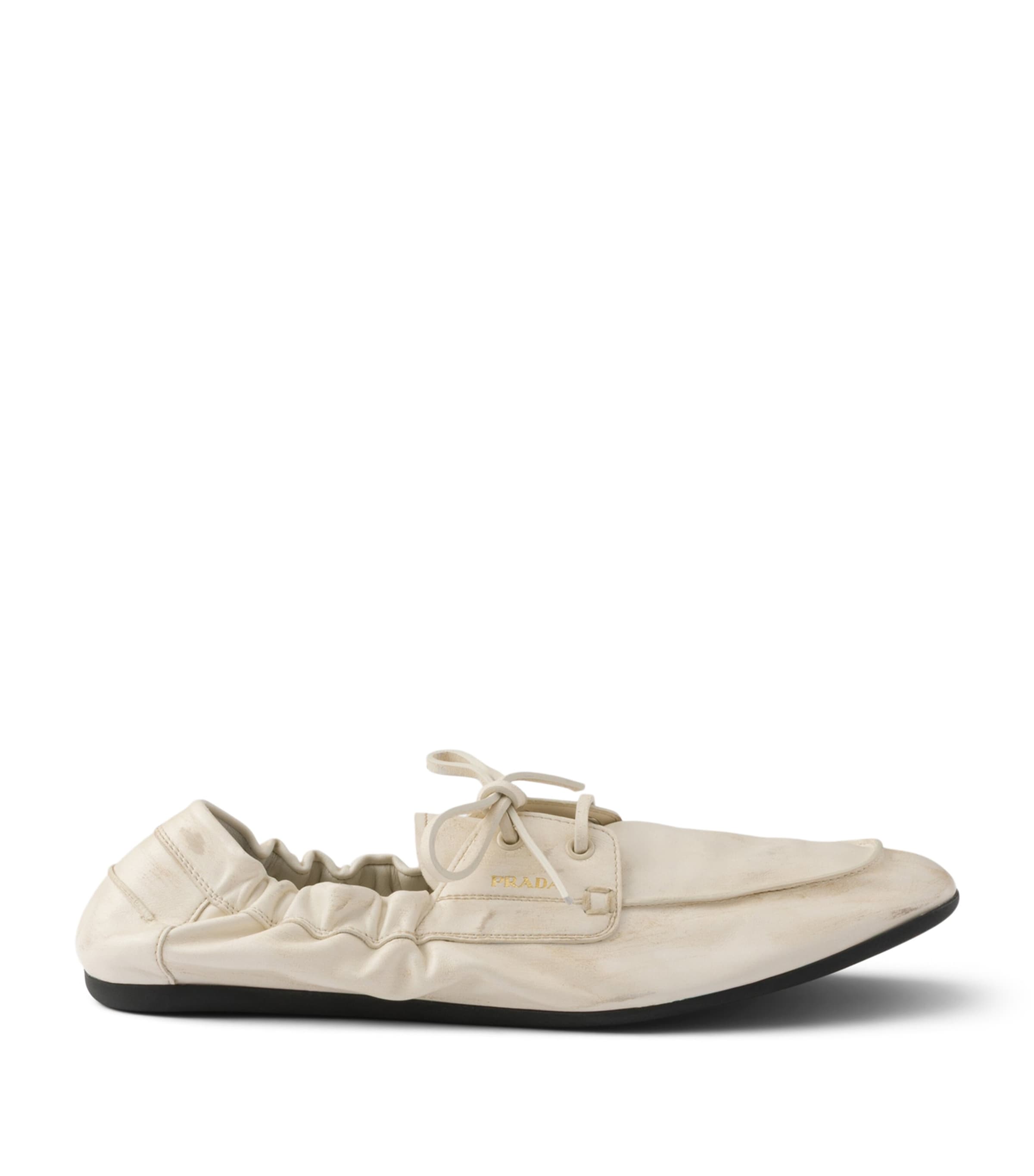 Prada Antiqued Leather Shuffle Loafers Neutral