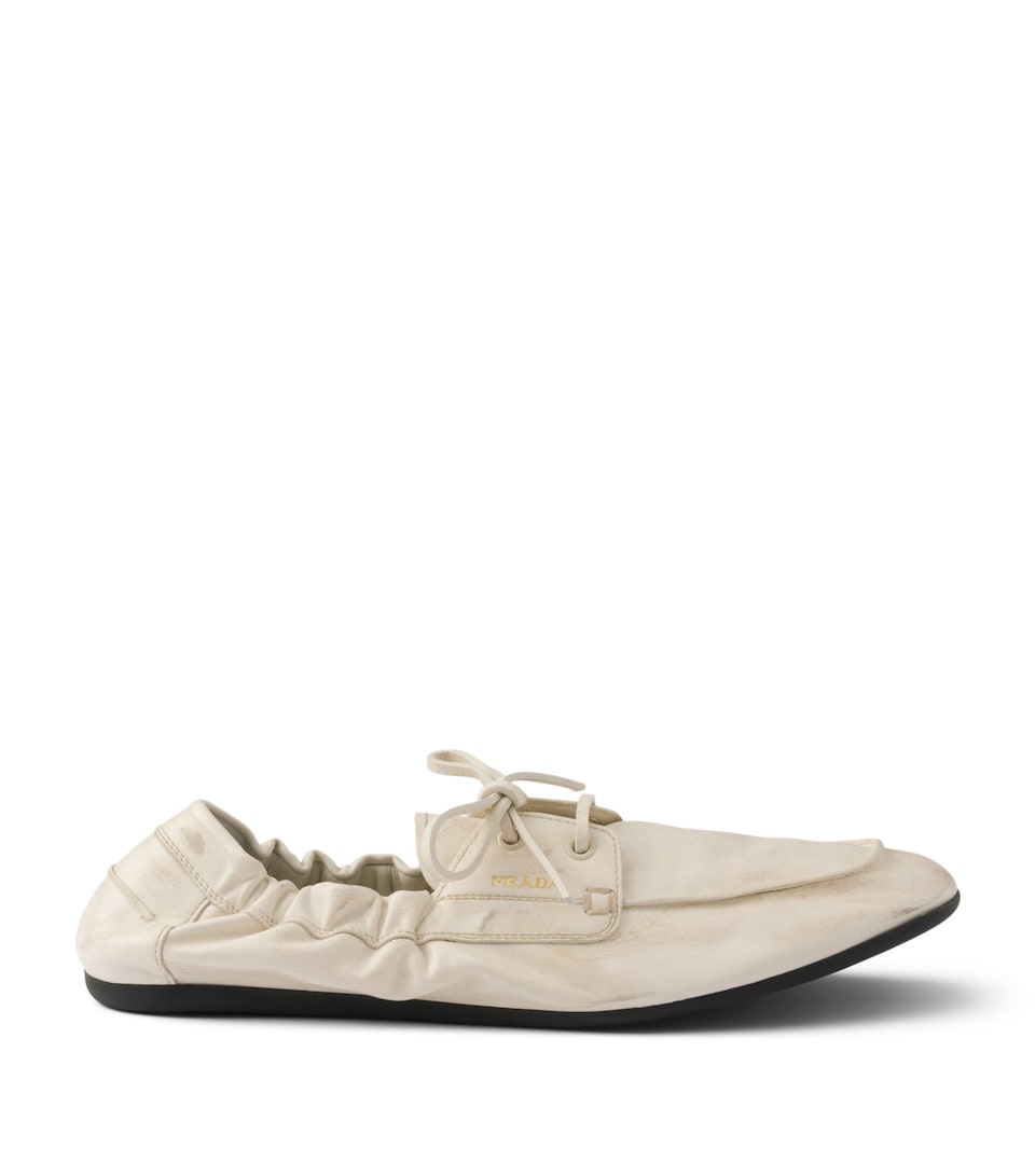 Prada Antiqued Leather Shuffle Loafers Neutral