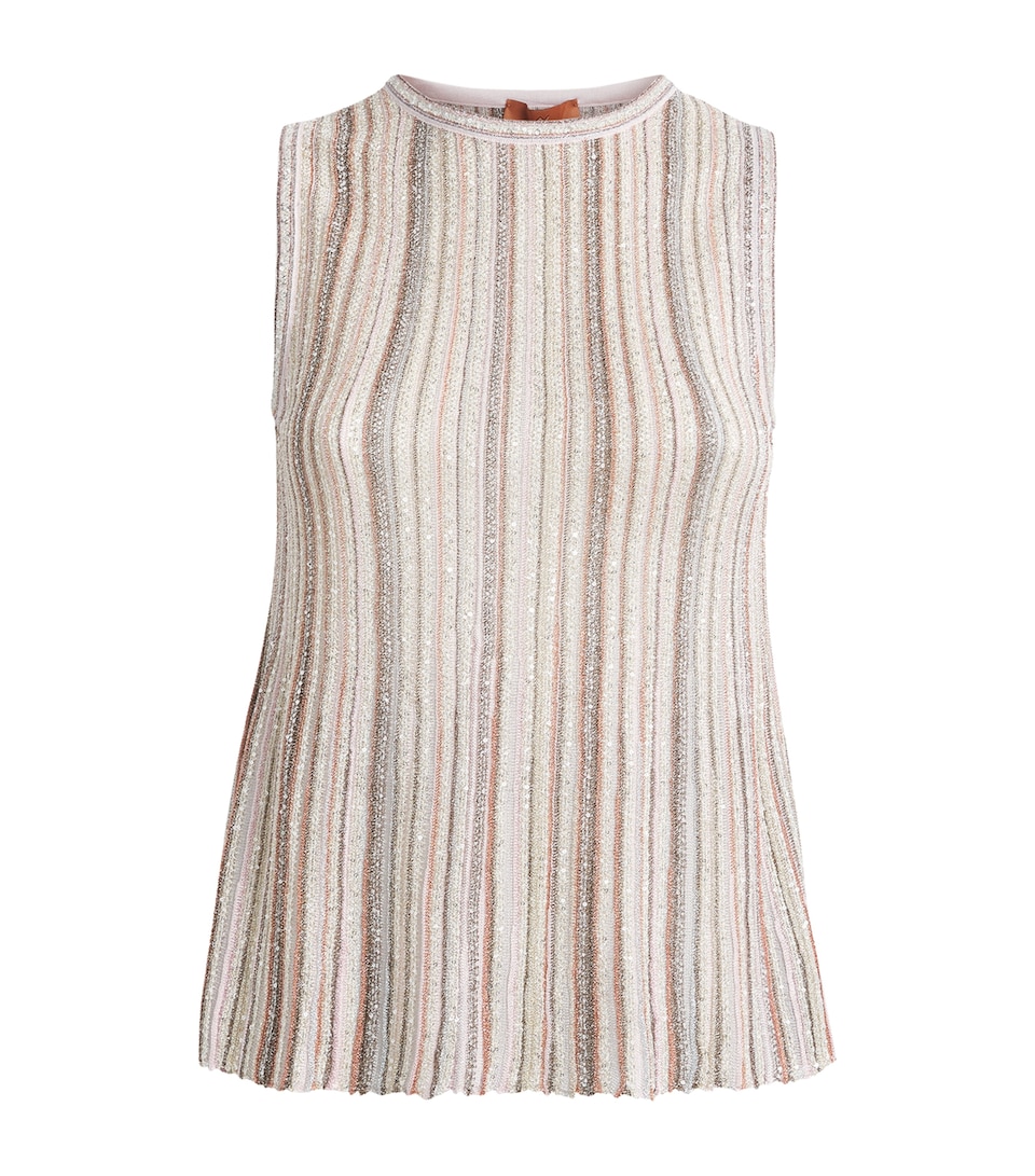 Missoni Womens Sequin Stripe Tank Top Pink Tones
