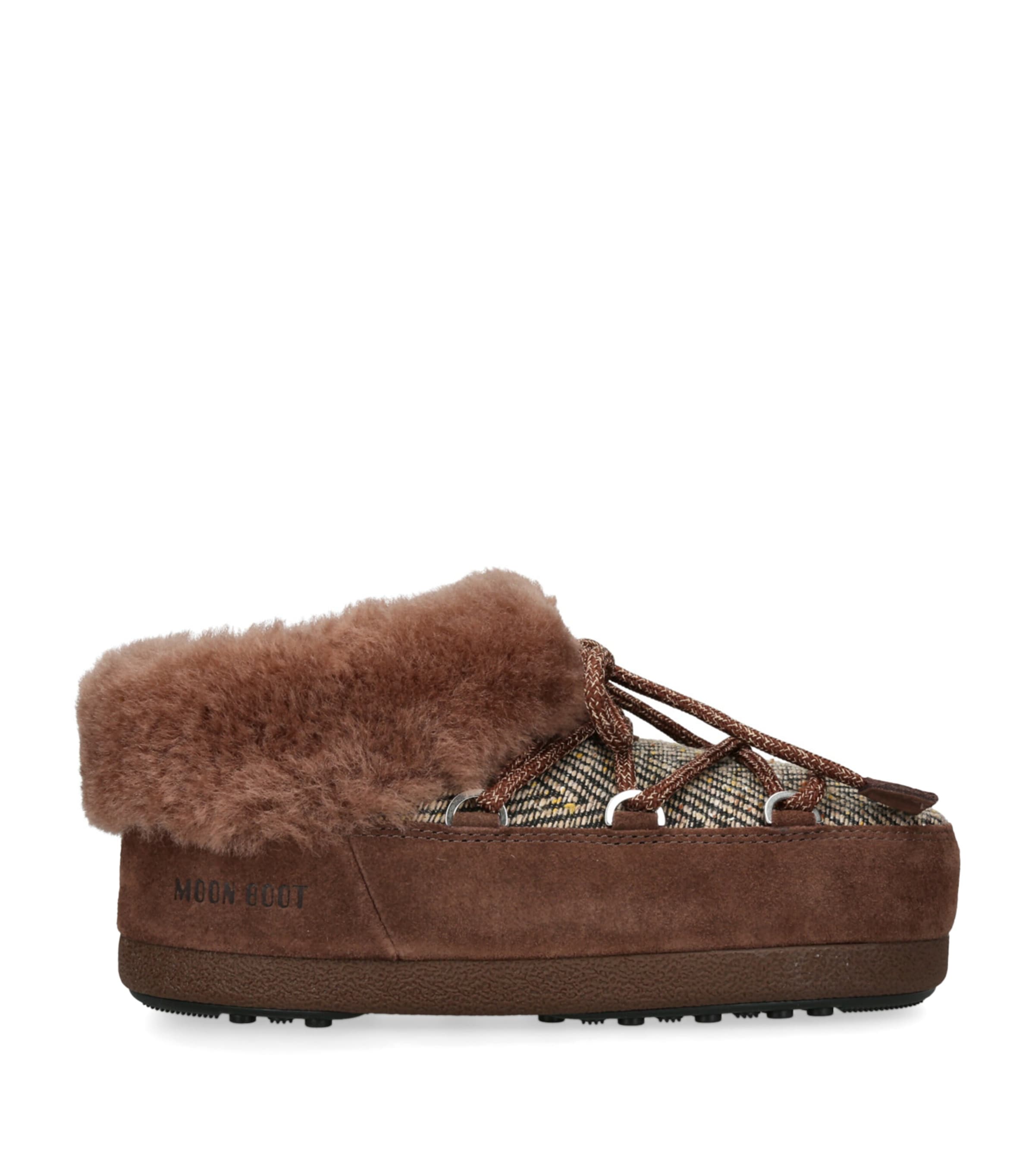 x Guest In Residence Suede Shearling-Trim Chalet Mules