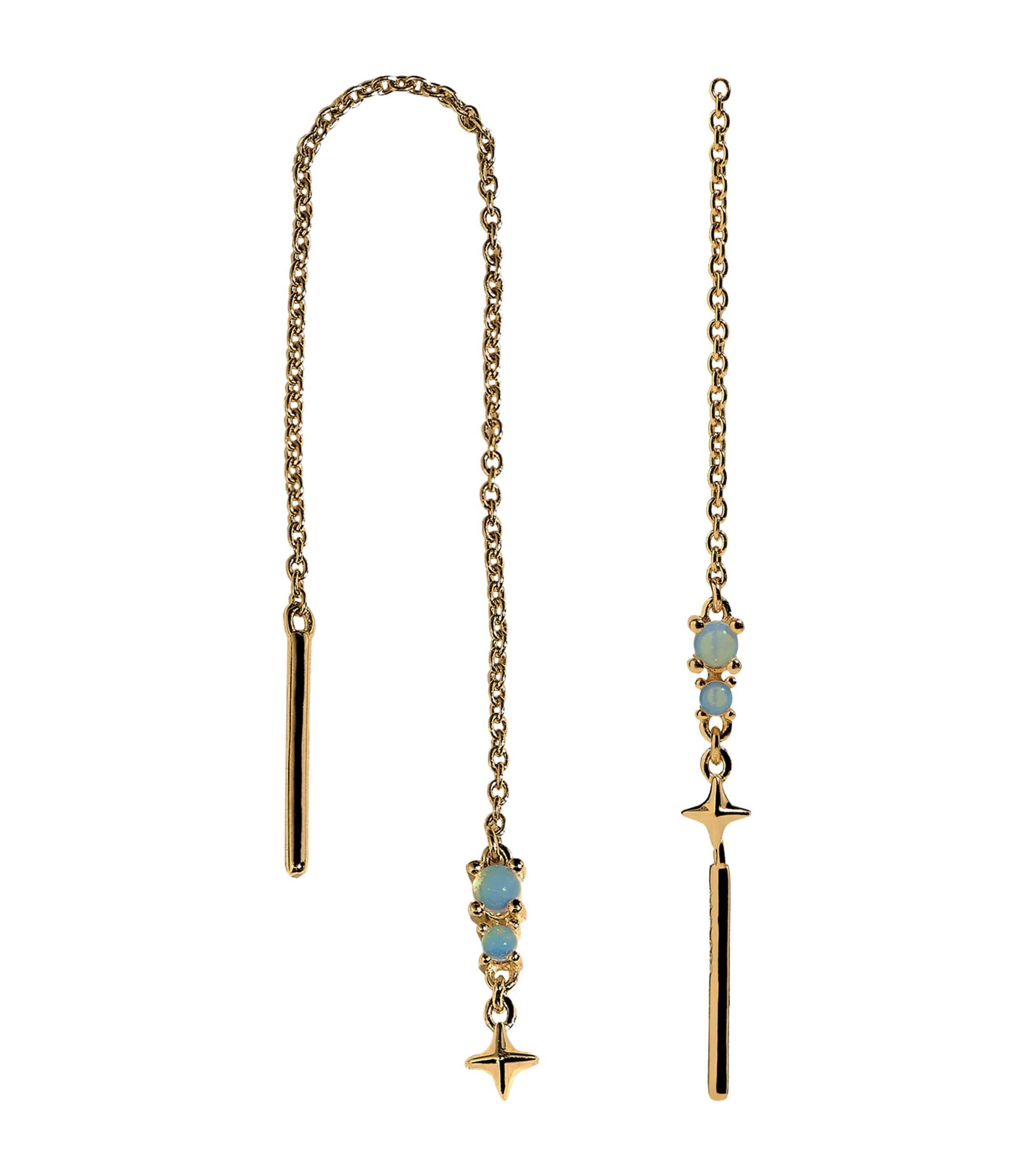 Astrid & Miyu Gold-Plated Sterling Silver Cosmic Opal Thread Earrings Gold