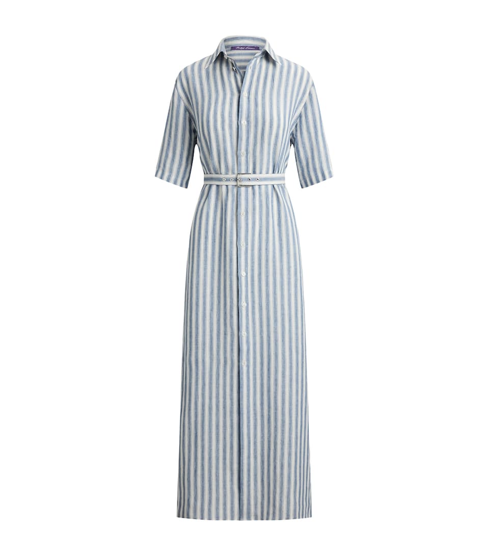 Ralph Lauren Collection Womens Linen Carol Shirt Dress Chambray Blue/cream