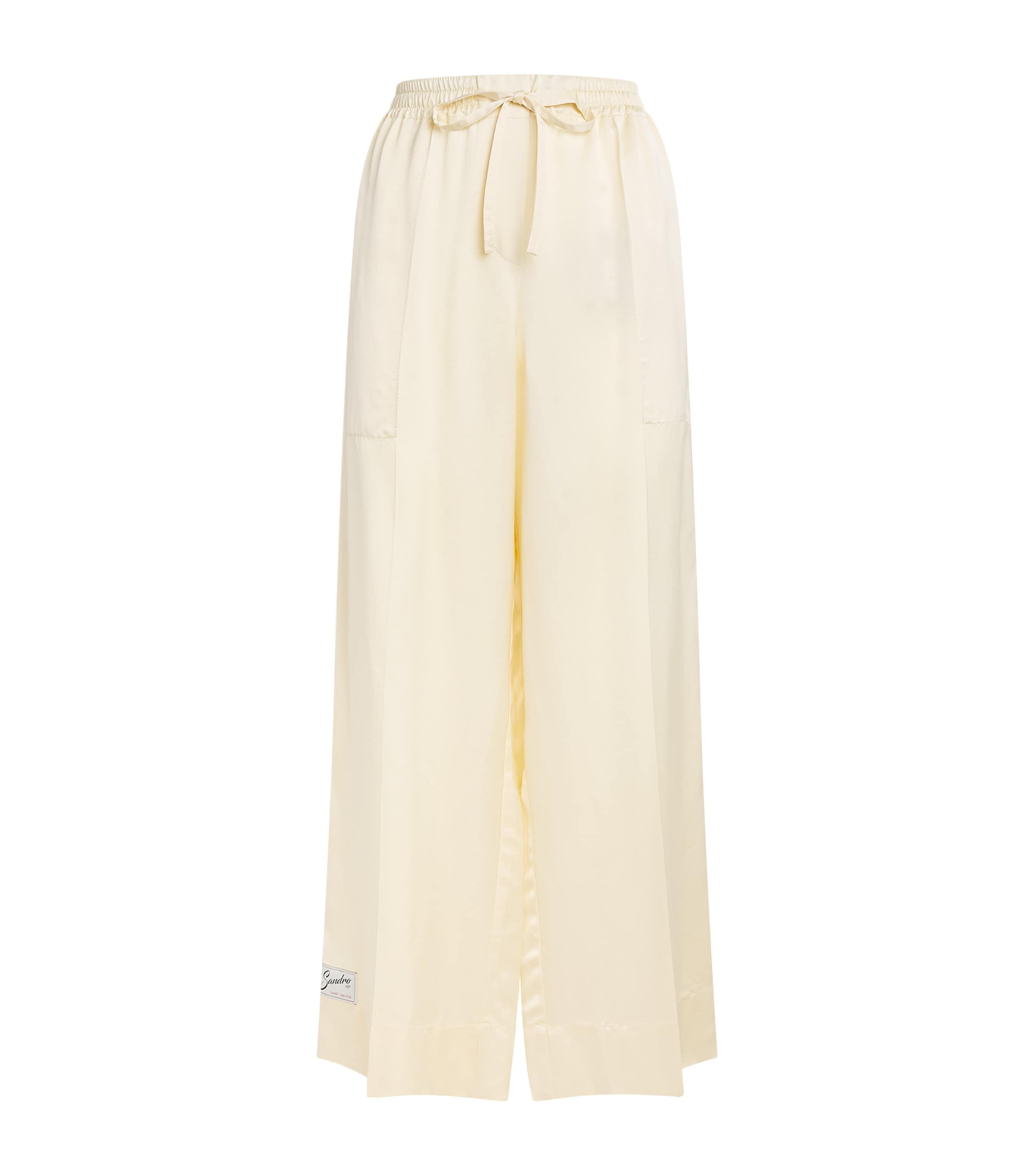 Sandro Paris Womens Satin Wide-Leg Trousers Light Yellow