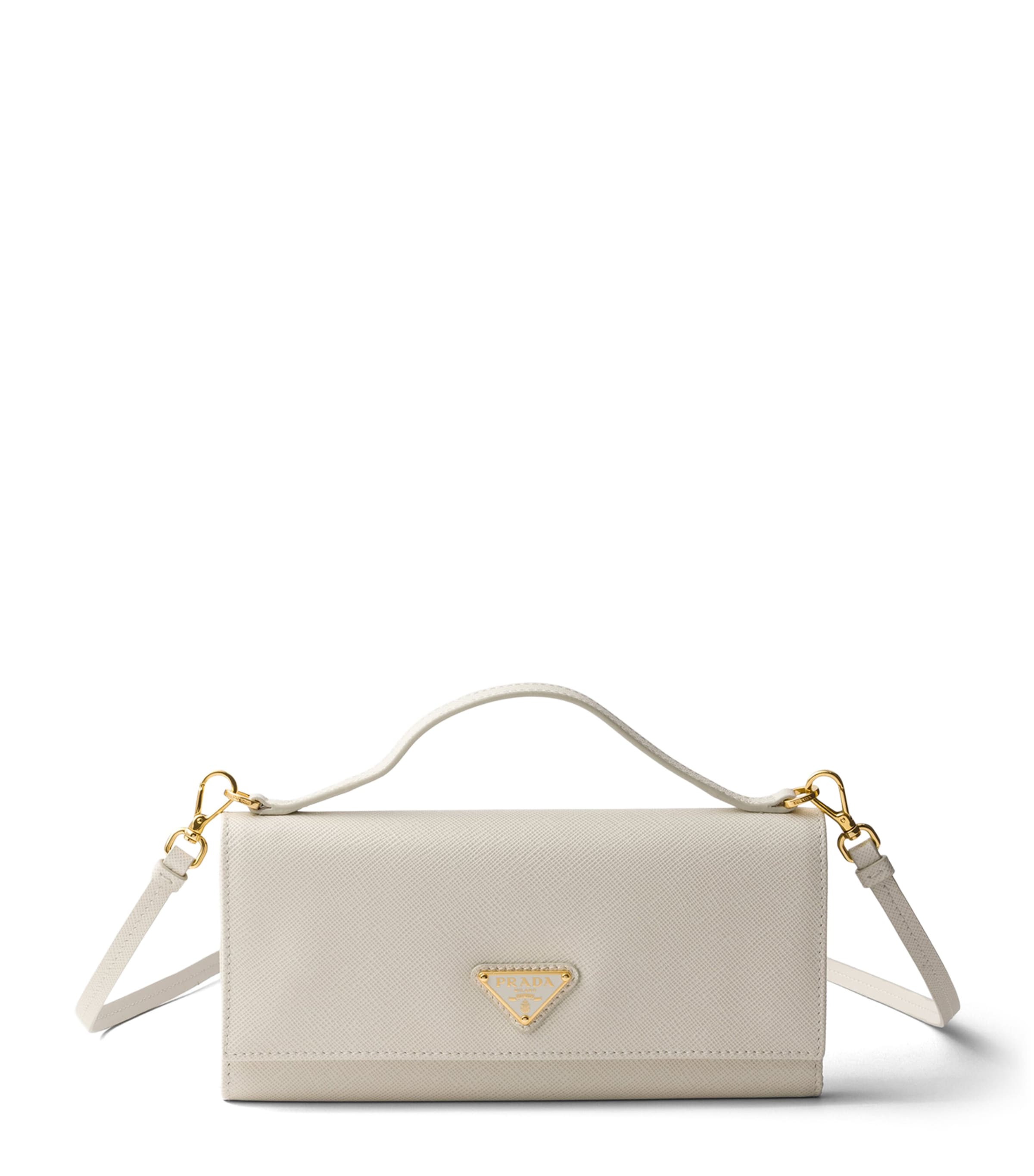 Prada Saffiano Leather Wallet with Strap Neutral