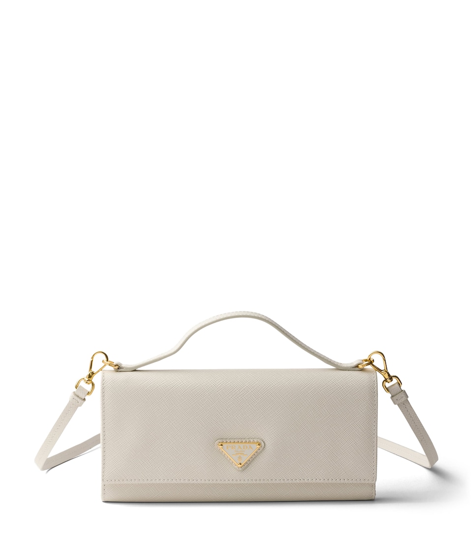 Prada Saffiano Leather Wallet with Strap Neutral