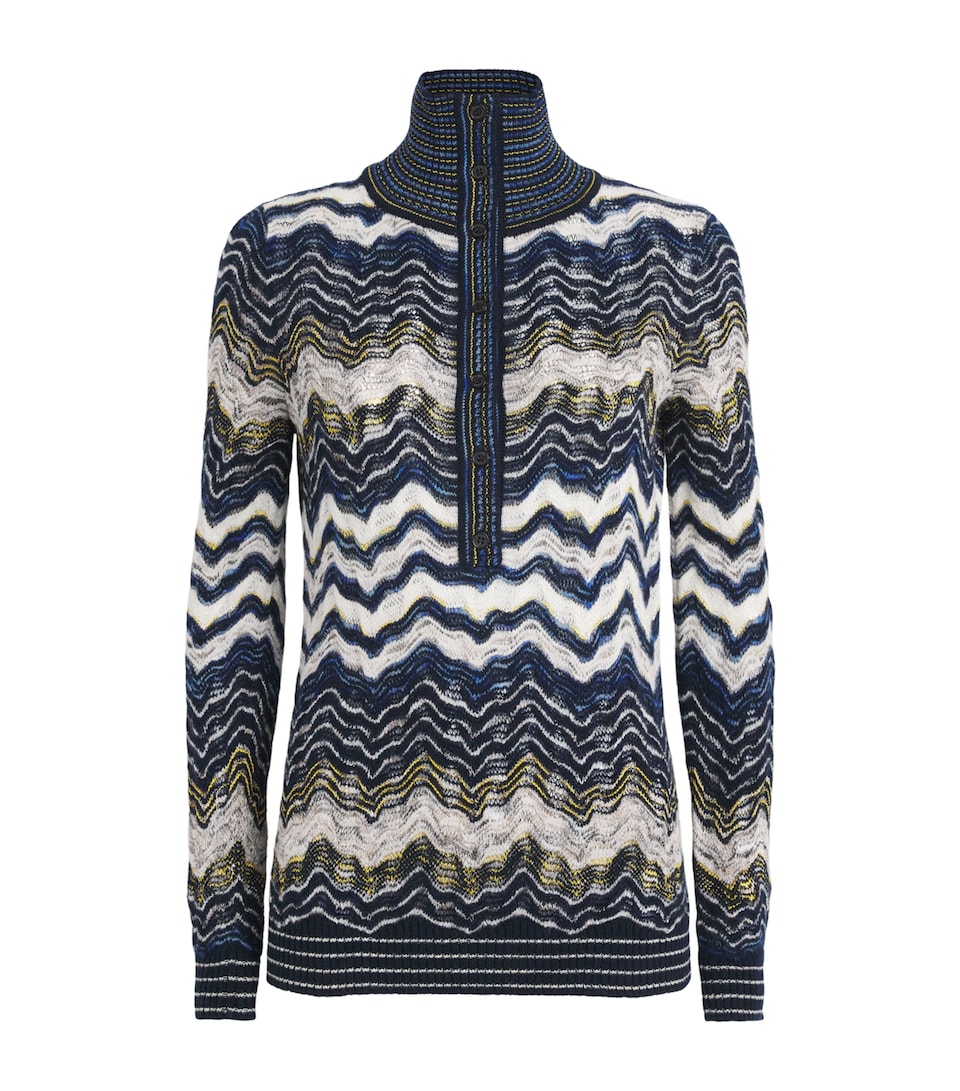 Missoni Womens Wool-Blend Jacquard Sweater Bl Bs W/ Yl,wt