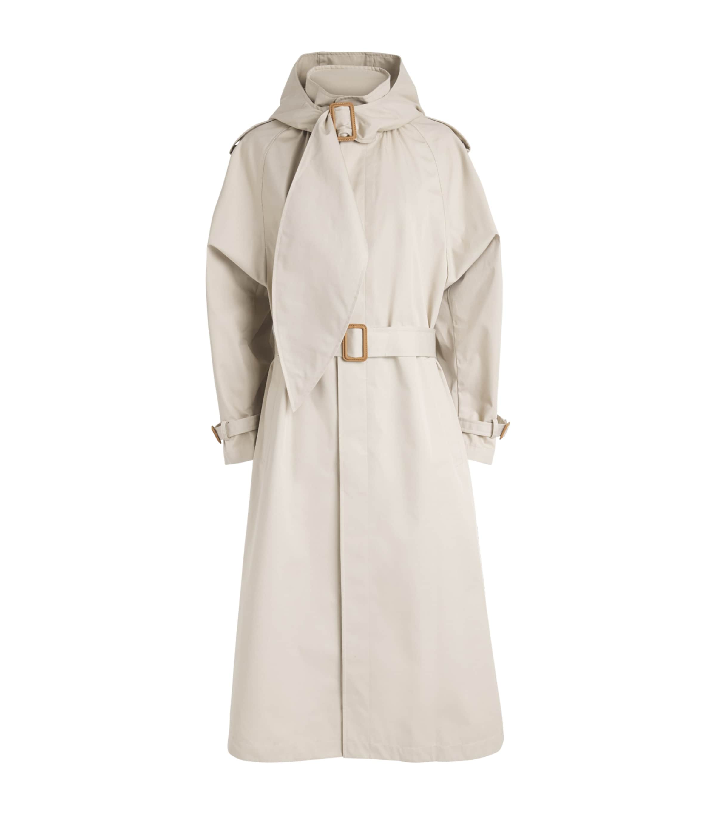 Polo Ralph Lauren Womens Scarf Hooded Trench Coat Classic Stone