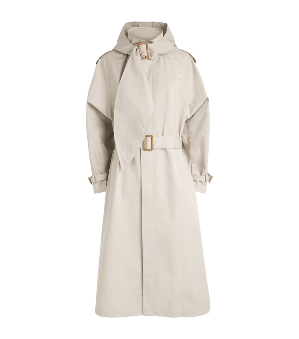 Polo Ralph Lauren Womens Scarf Hooded Trench Coat Classic Stone