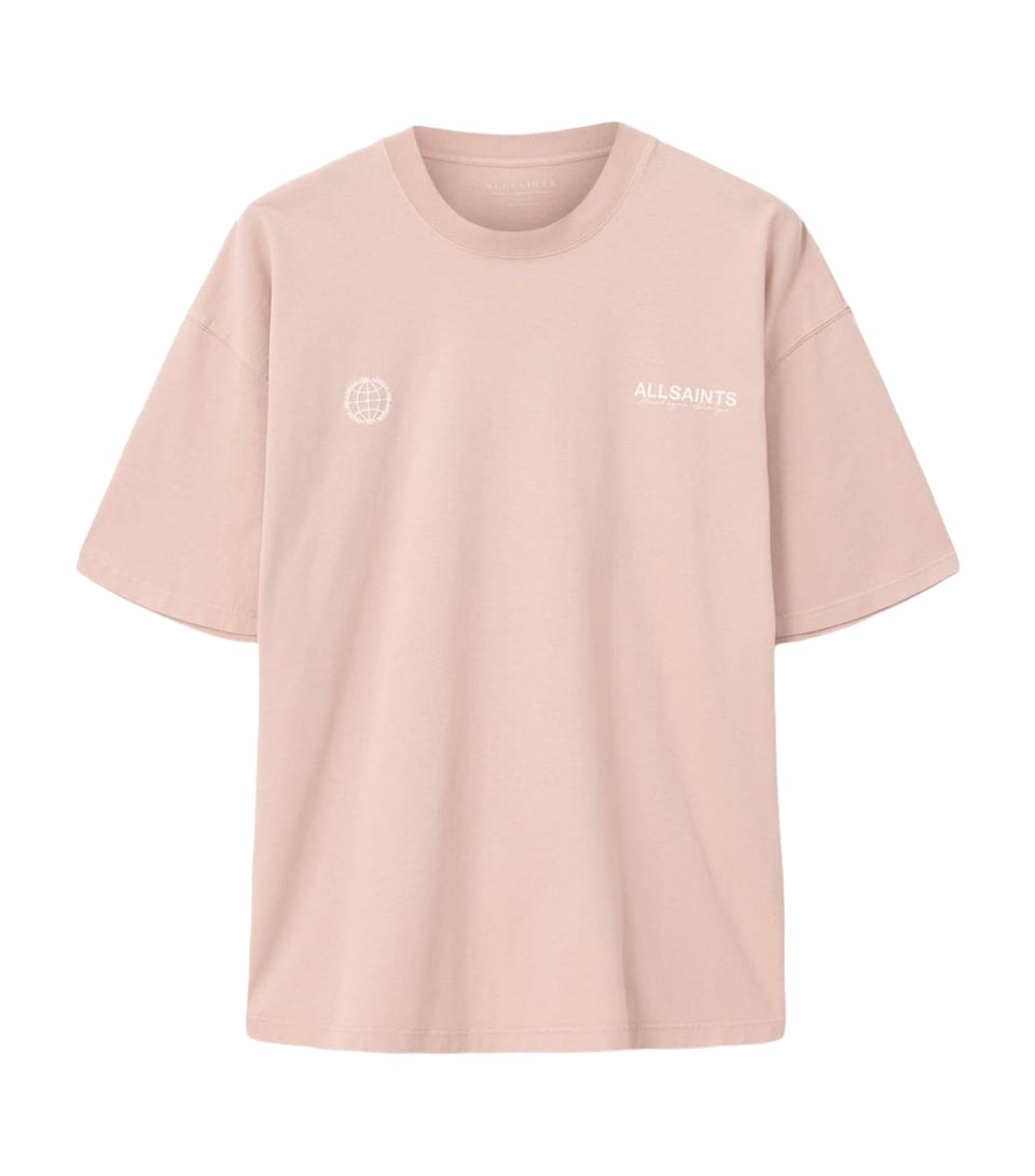 AllSaints Mens Organic Cotton Emblem T-Shirt Sunbaked Pink