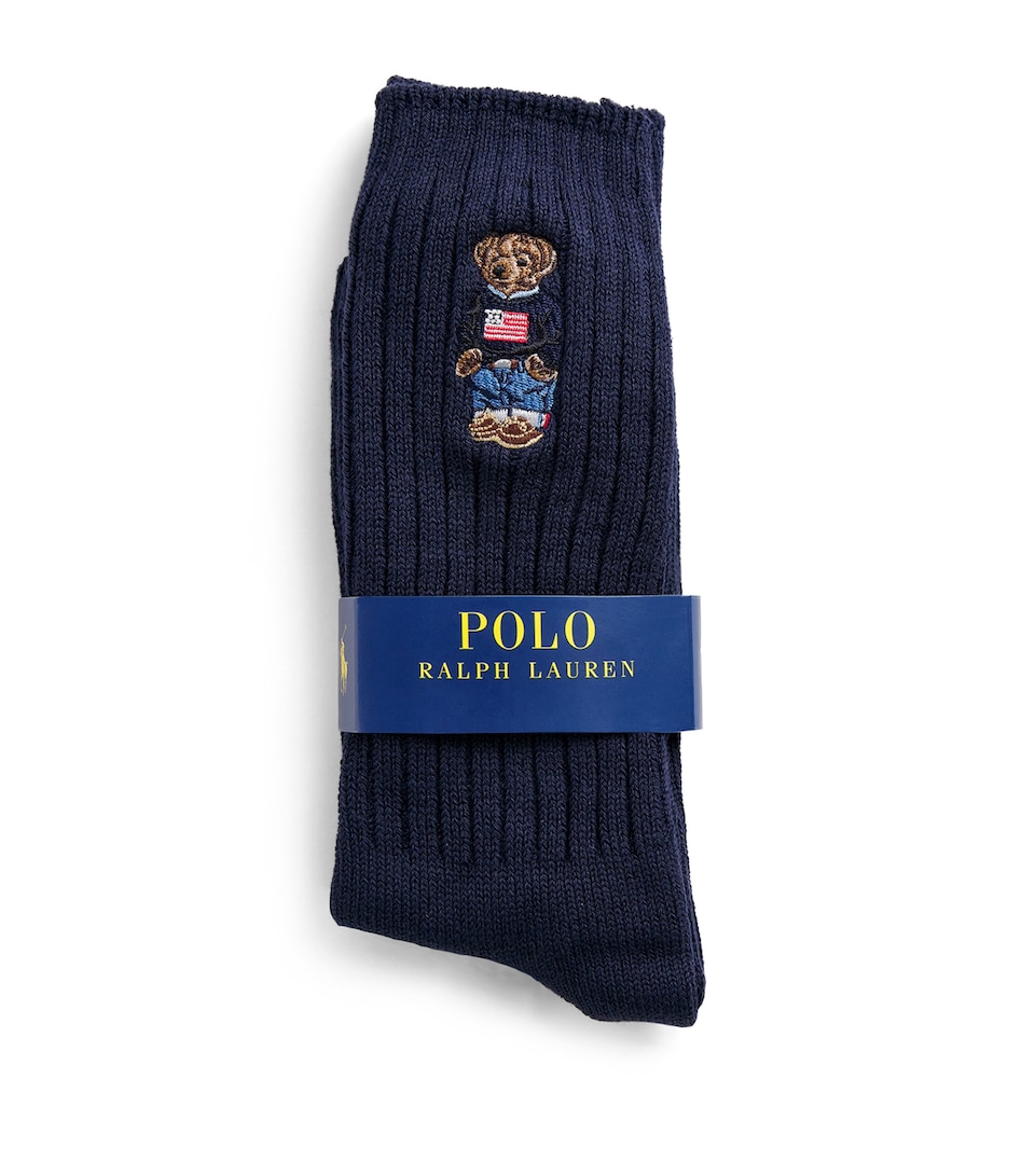 Polo Ralph Lauren Mens Rib-Knit Polo Bear Socks Navy