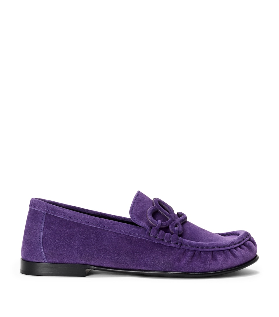 LOEWE Suede Double L Loafers Deep Purple