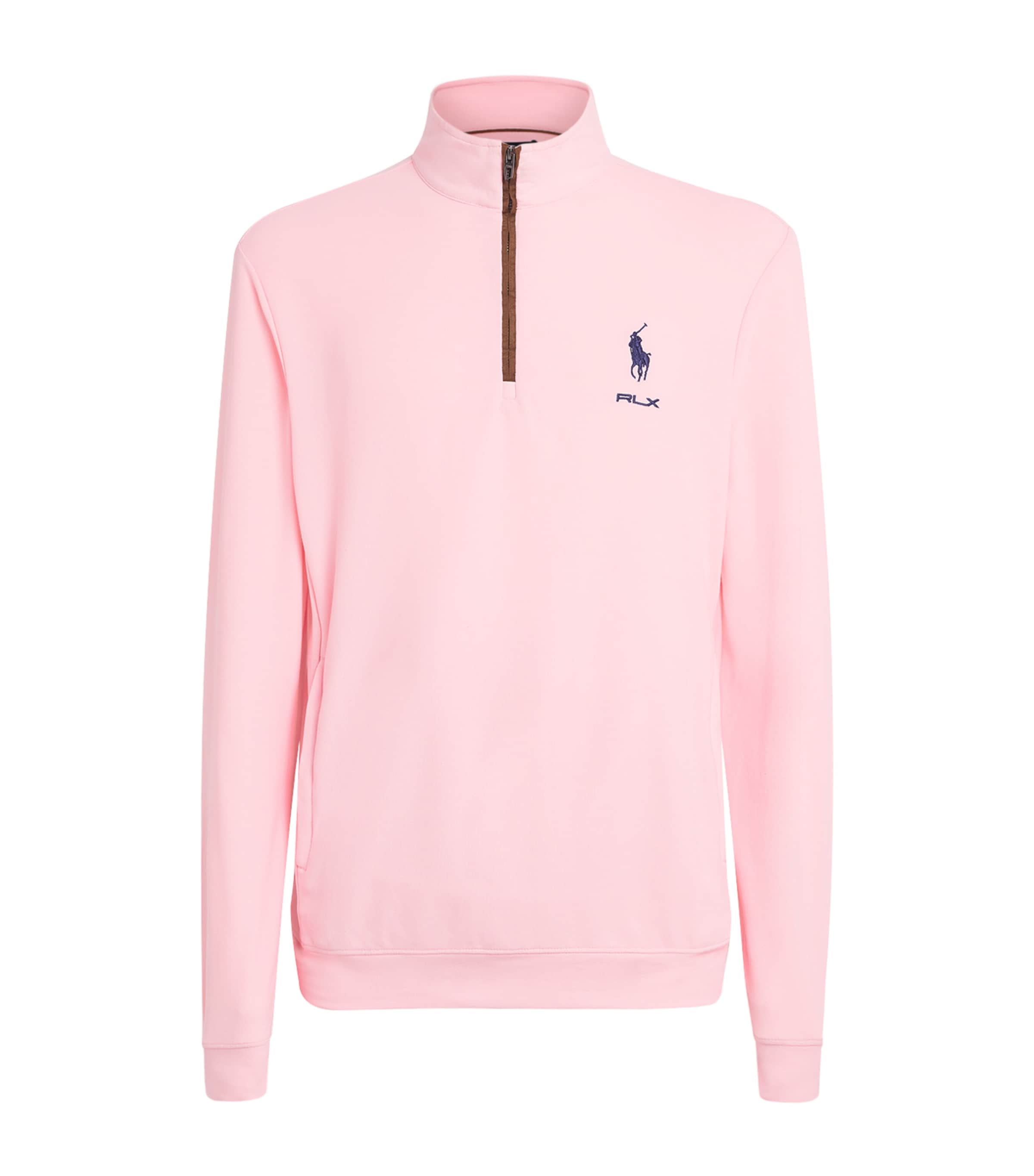 RLX Ralph Lauren Mens Polo Pony Quarter-Zip Sweatshirt Powder Pink