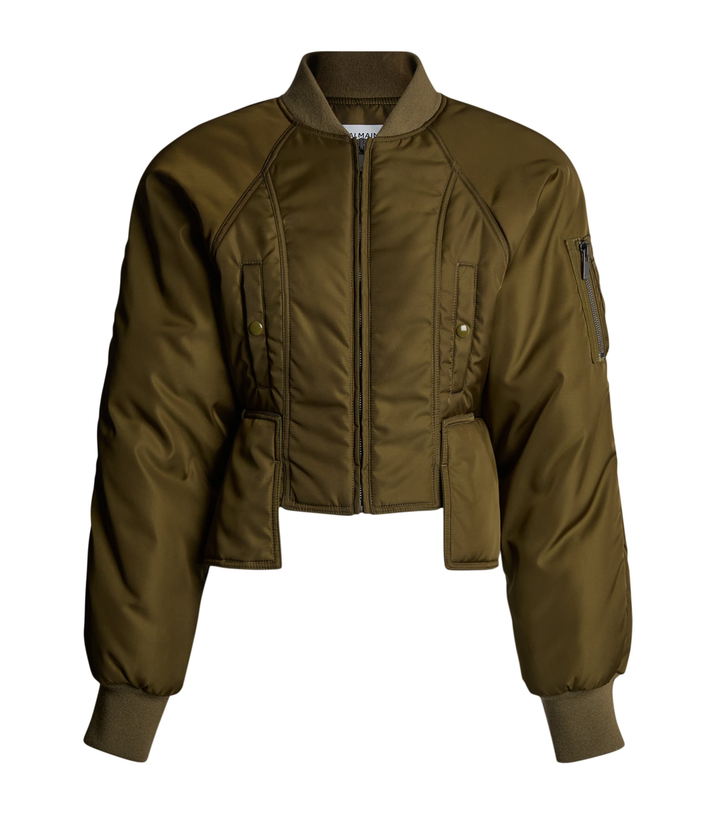 Balmain Womens Signature Bomber Jacket Khaki Olive