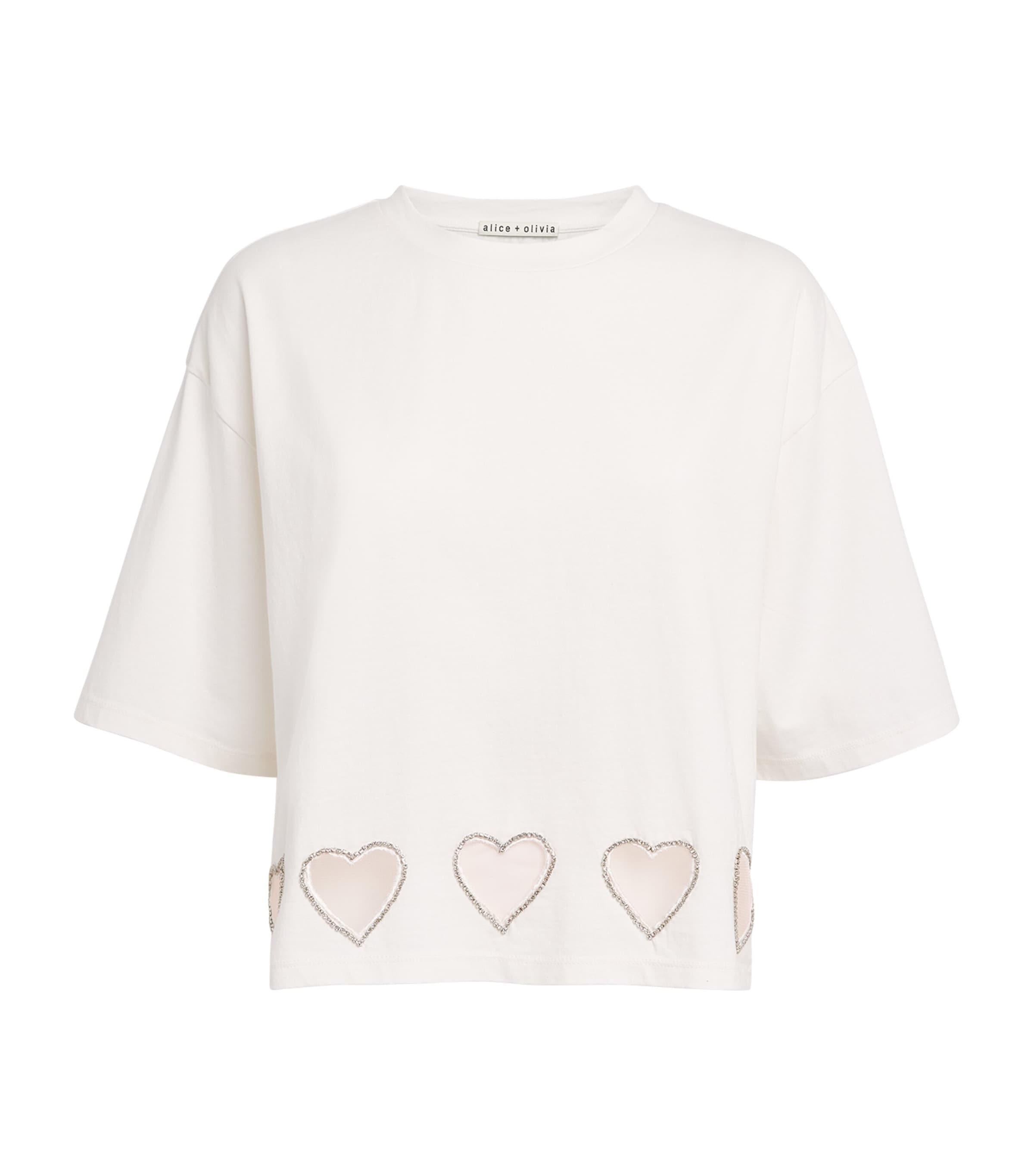 Alice+Olivia Womens Cotton Heart Evan T-Shirt Off White
