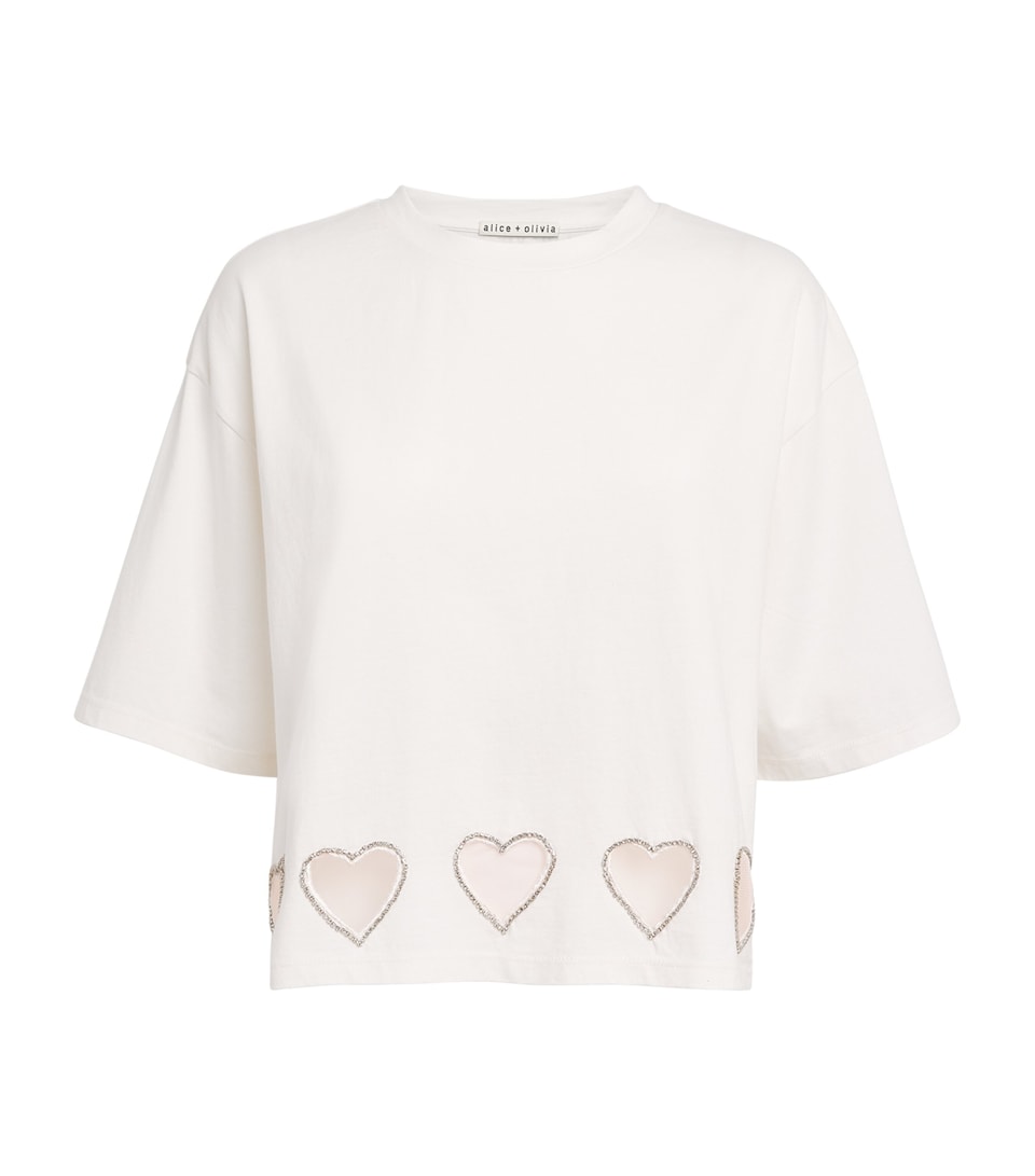 Alice+Olivia Womens Cotton Heart Evan T-Shirt Off White