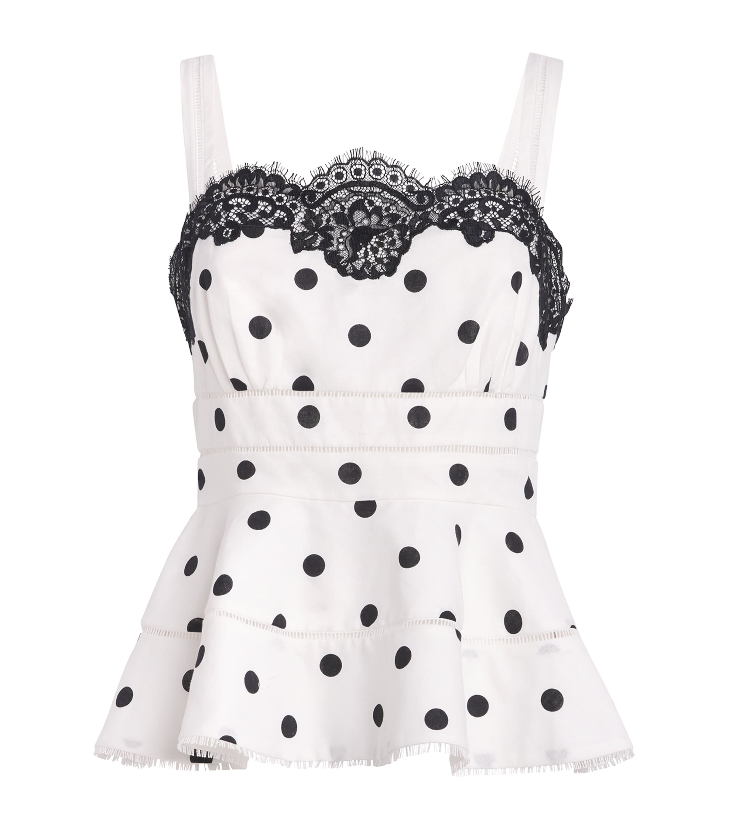 Self-Portrait Womens Linen-Cotton Polka Dot Top White