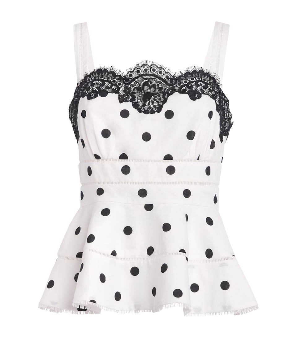 Self-Portrait Womens Linen-Cotton Polka Dot Top White