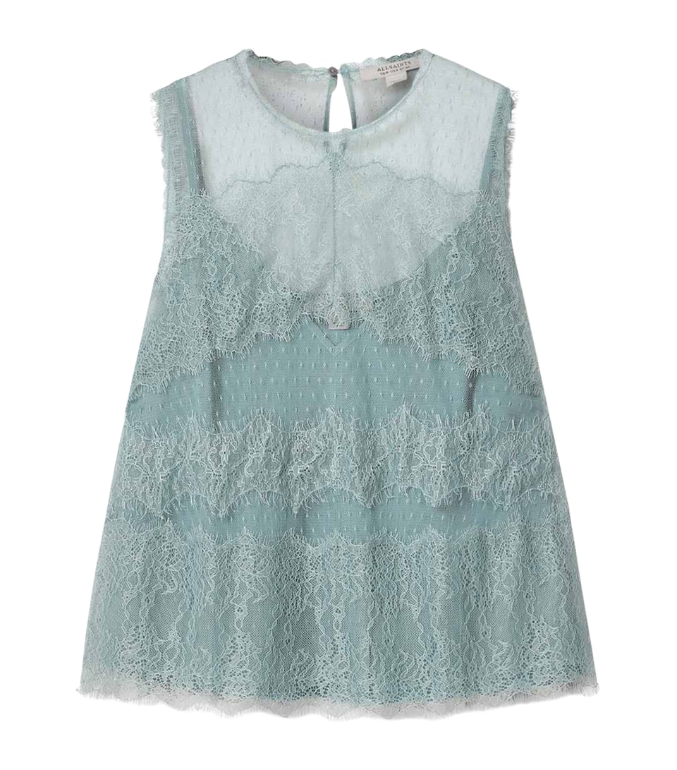 AllSaints Womens Tulle Lace-Trimmed Clara Blouse Dusty Blue