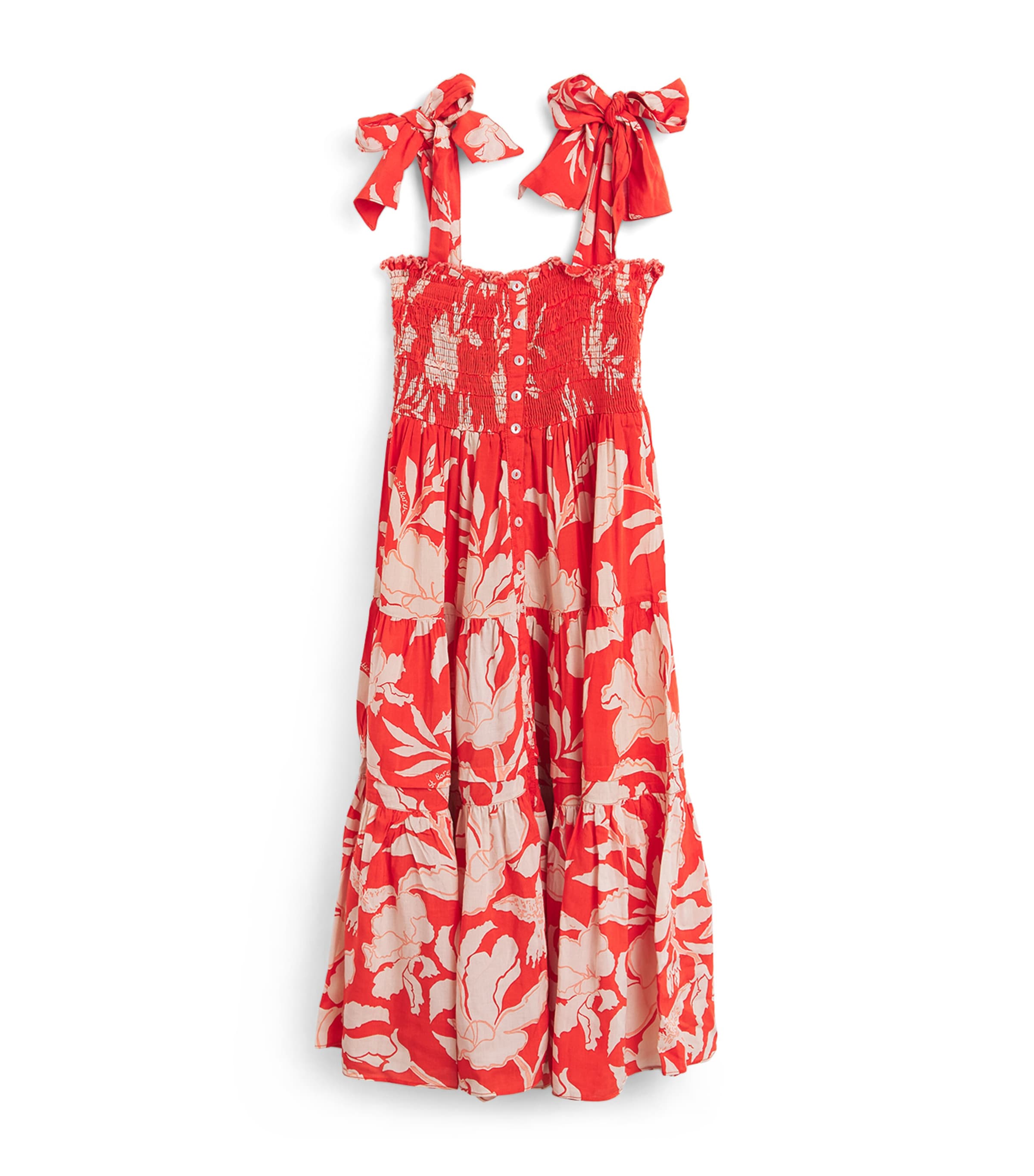 Poupette St Barth Kids Printed Triny Midi Dress (4-12 Years) Coral Palm Beach