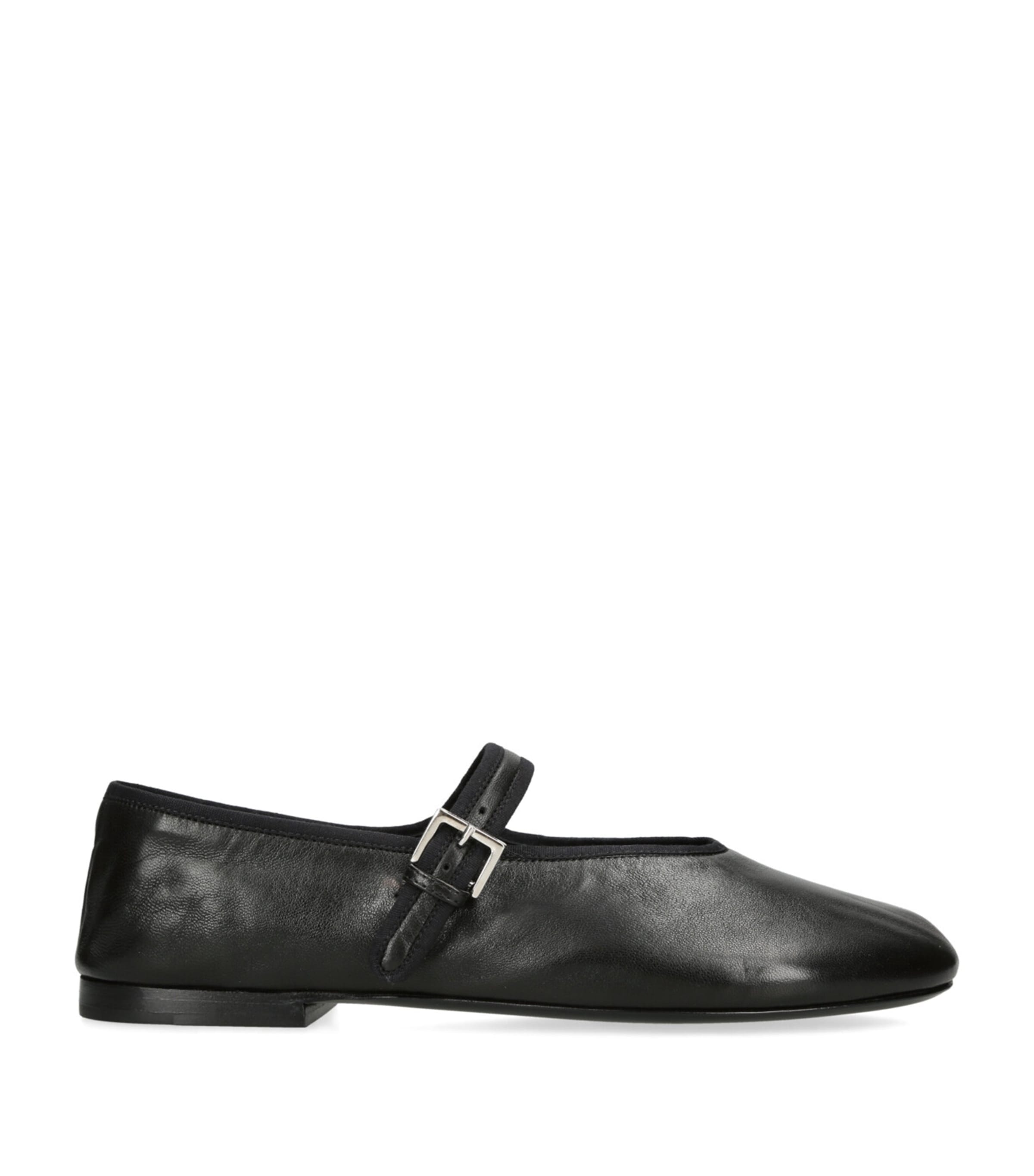 The Row Boheme Leather Mary Jane Flats Black