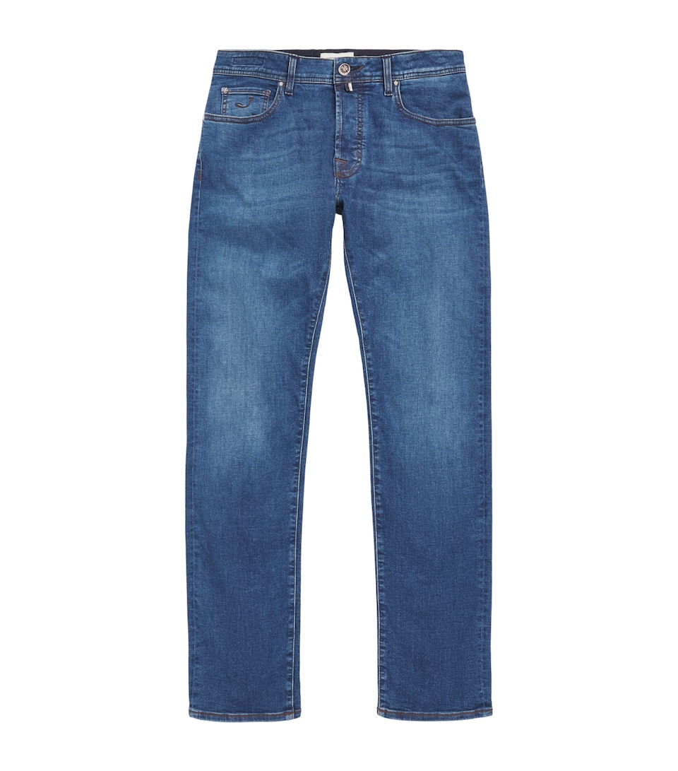JACOB COHËN Mens Limited Edition Pony Hair-Patch Bard Tapered Jeans Medium Blue