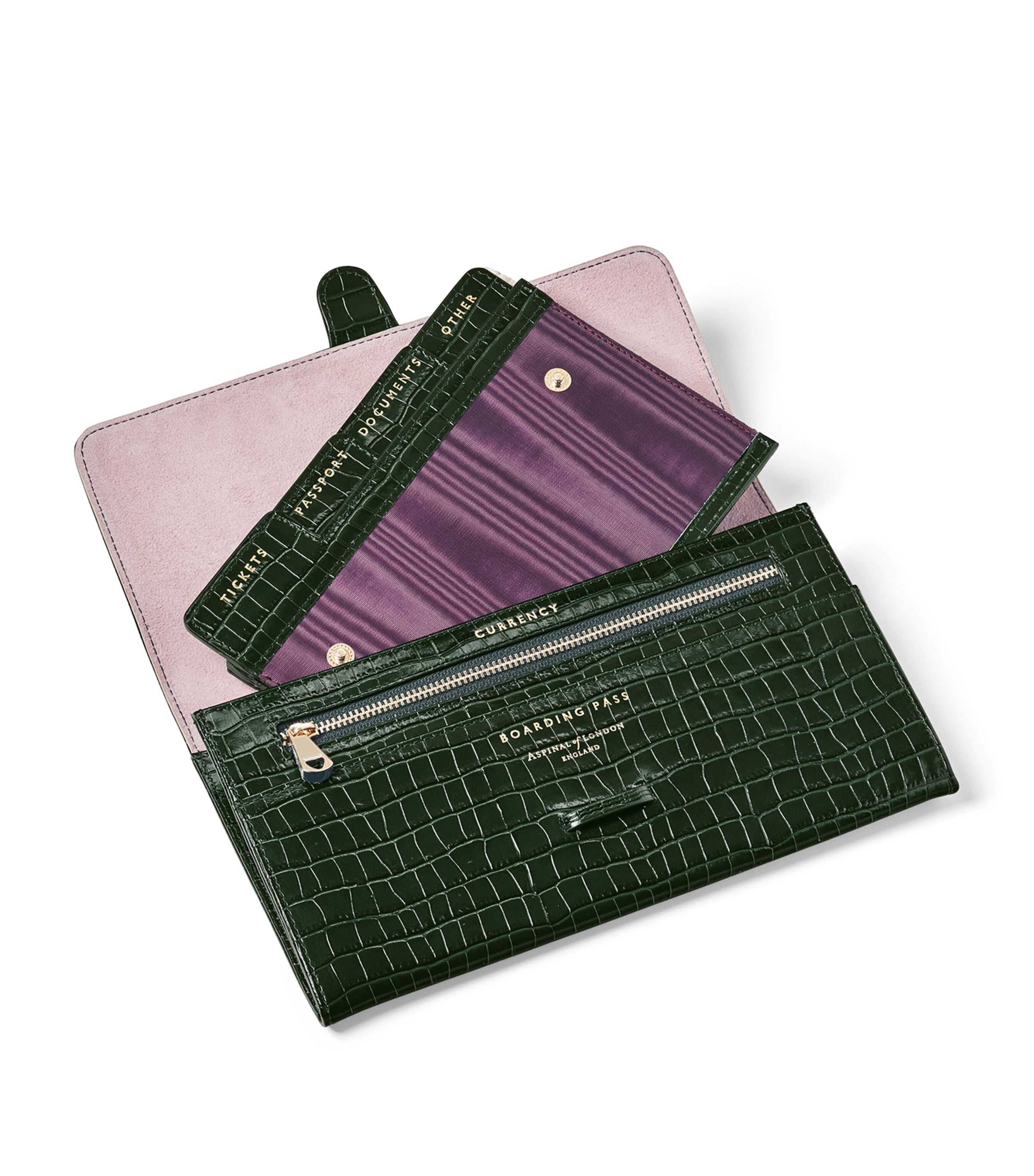 Aspinal Of London Leather Travel Wallet Evergreen