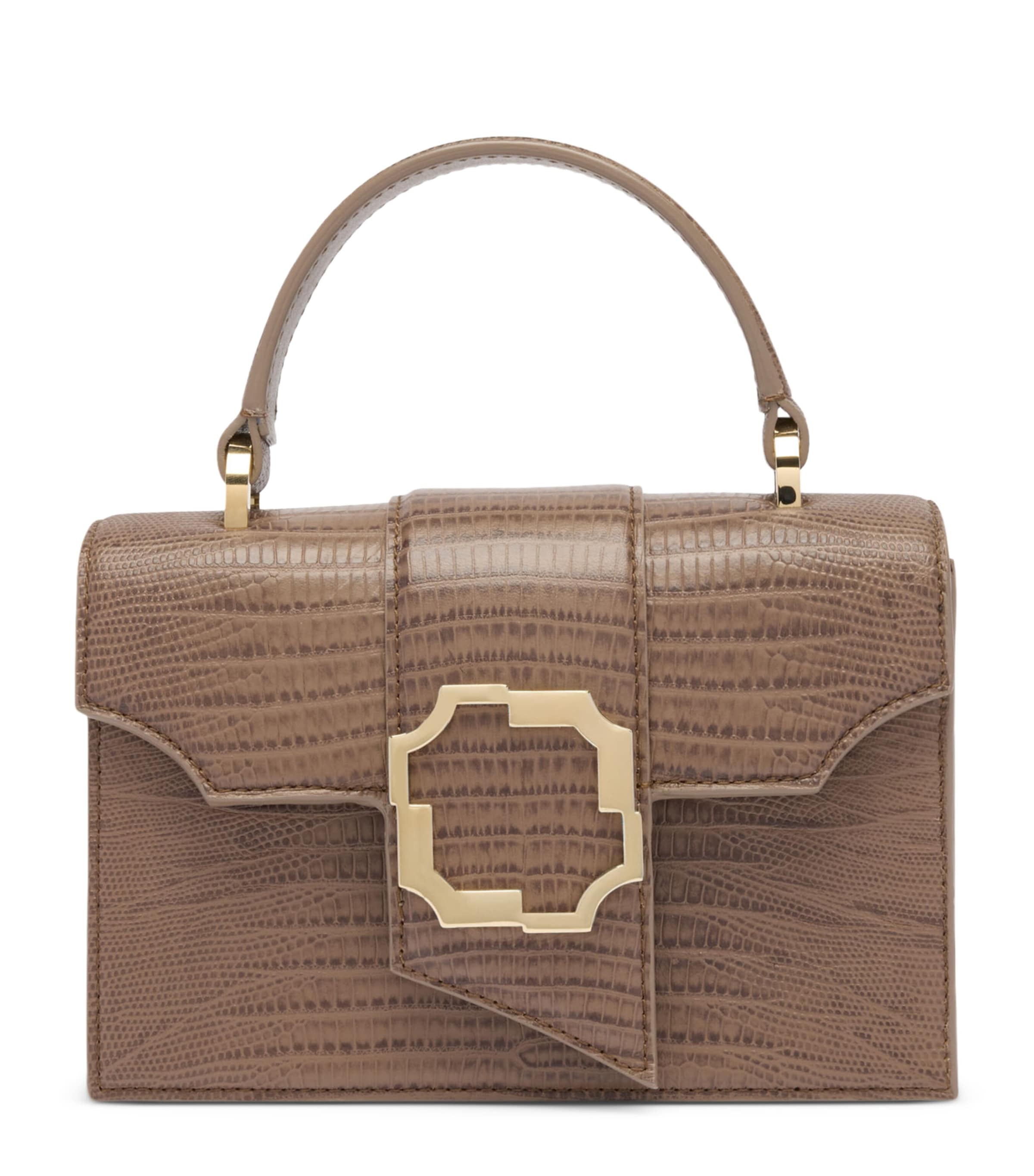 Malone Souliers Mini Leather Croc-Embossed Aubrey Top-Handle Bag Taupe