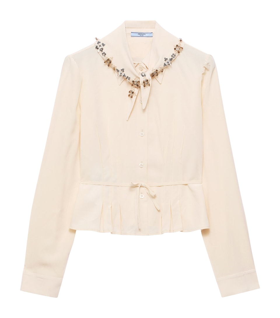 Prada Womens Silk Embellished Blouse Neutral