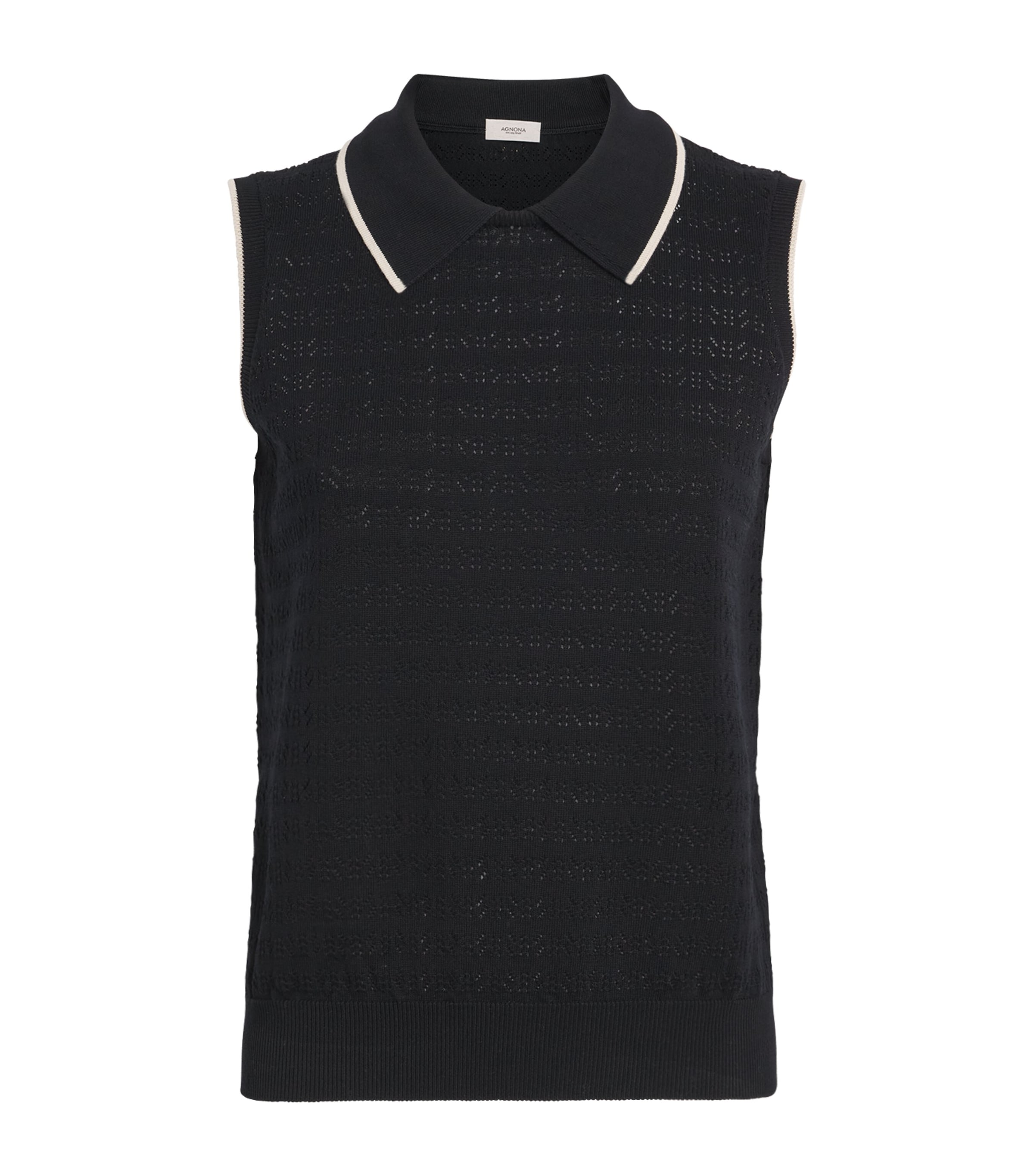 Agnona Womens Cotton Polo Sweater Vest Black
