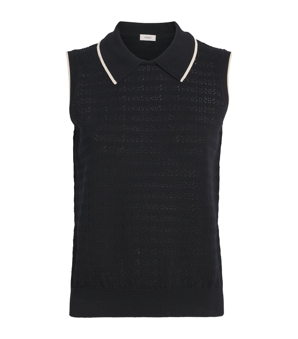 Agnona Womens Cotton Polo Sweater Vest Black