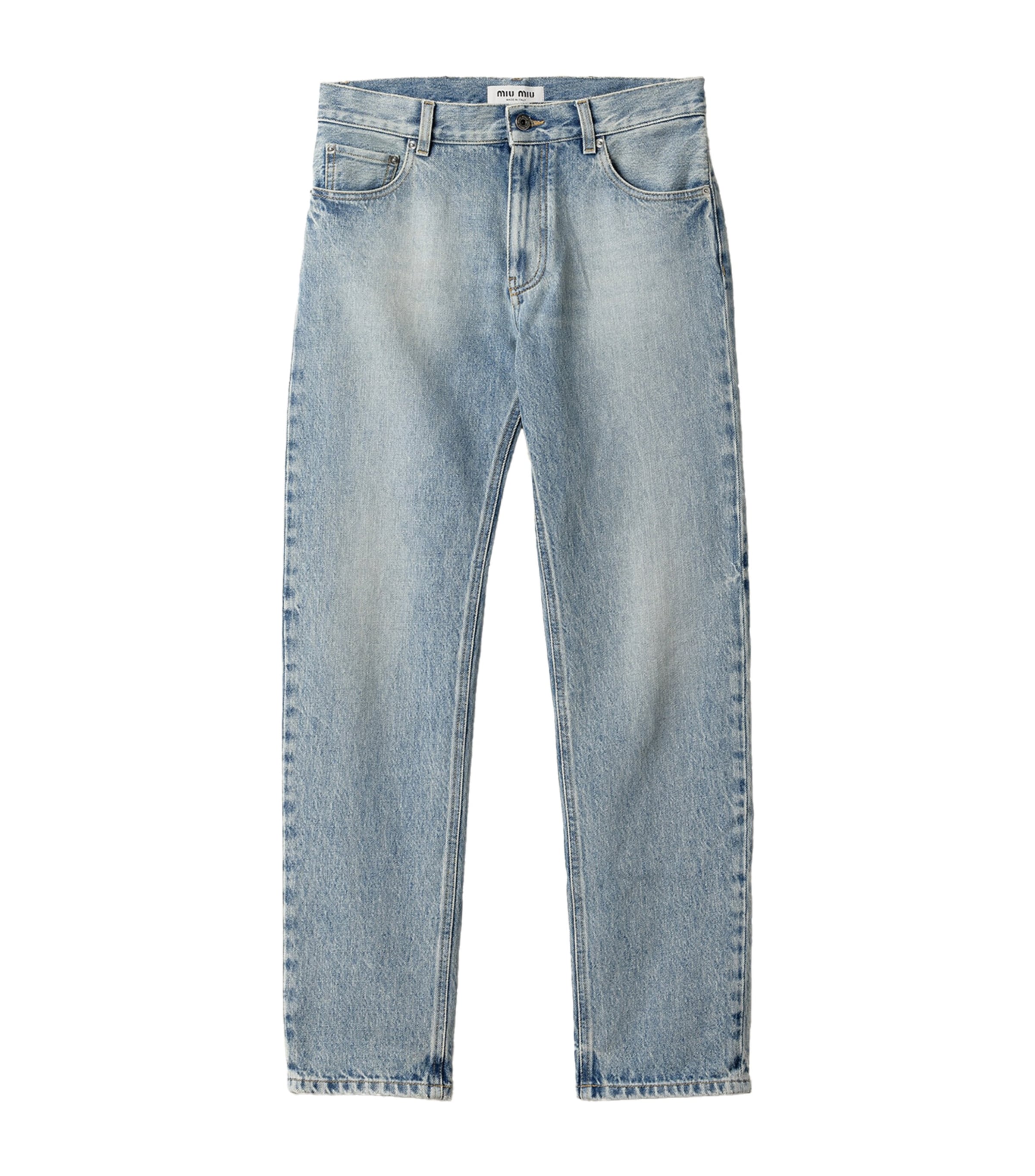 Miu Miu Womens Washed Straight Jeans Light Blue