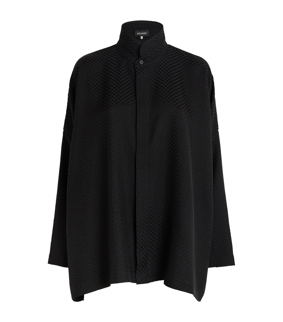 Eskandar Womens Silk Double-Stand Collar Shirt Black