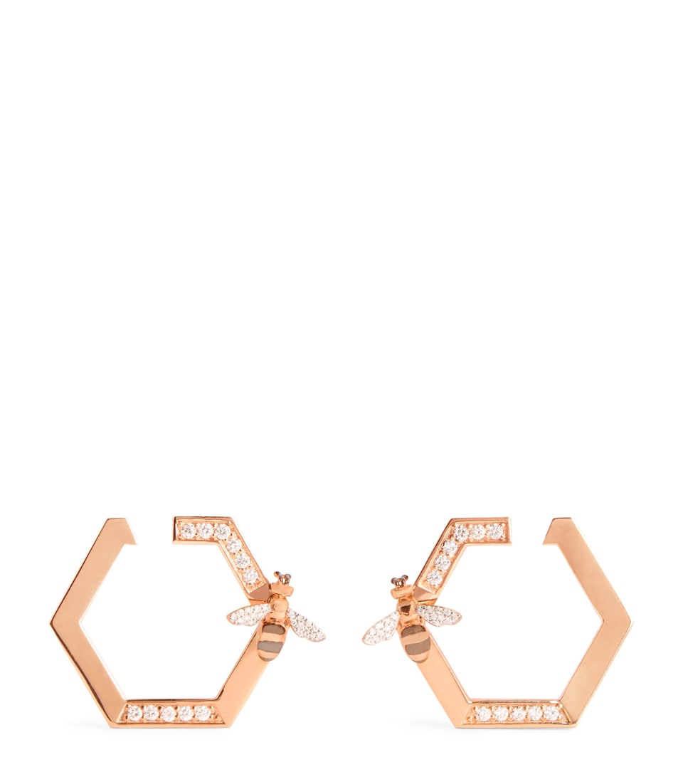 Rose Gold and Diamond Honeycomb Bee Earrings