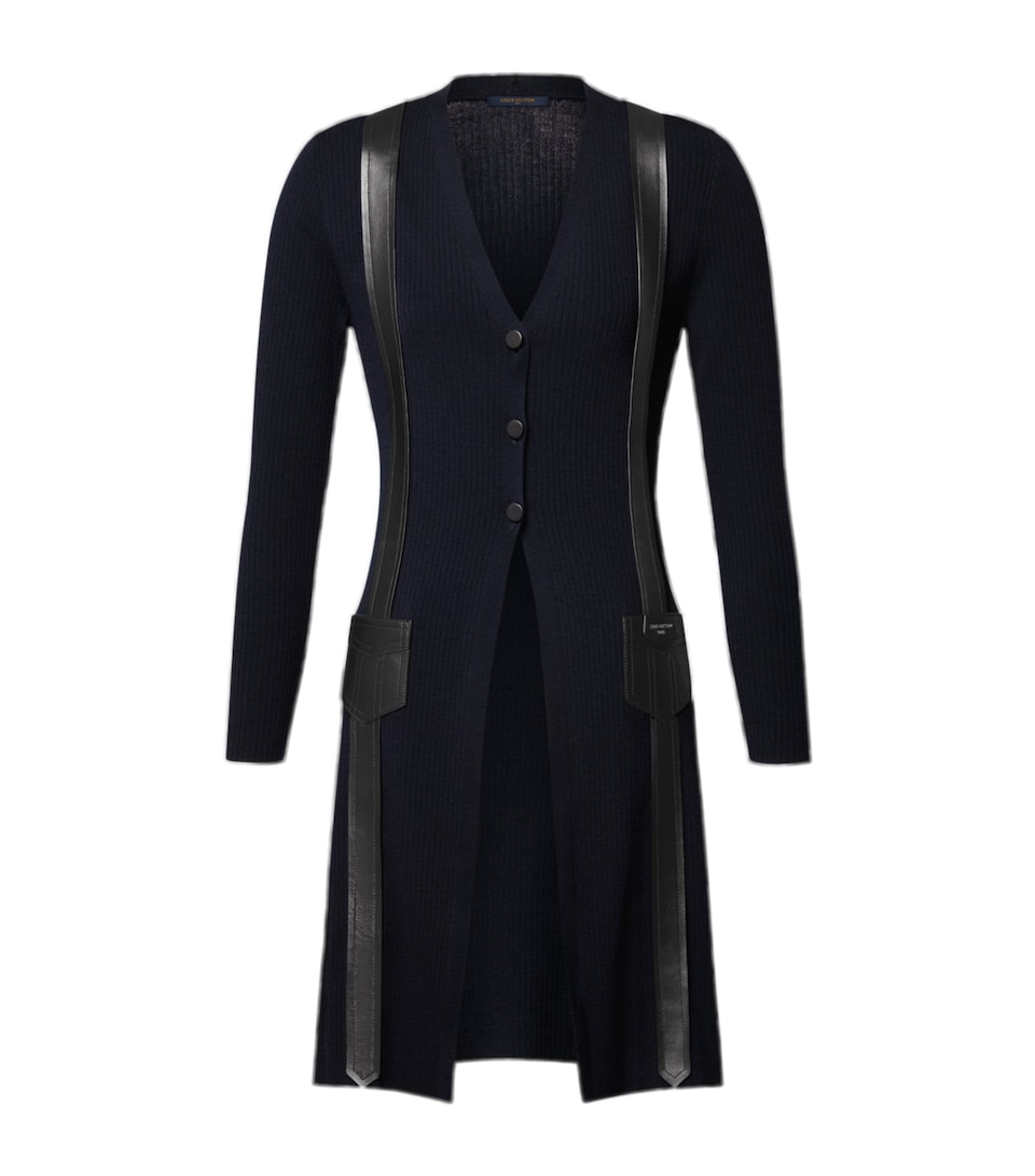 LOUIS VUITTON Womens Wool-Leather Long Cardigan Black