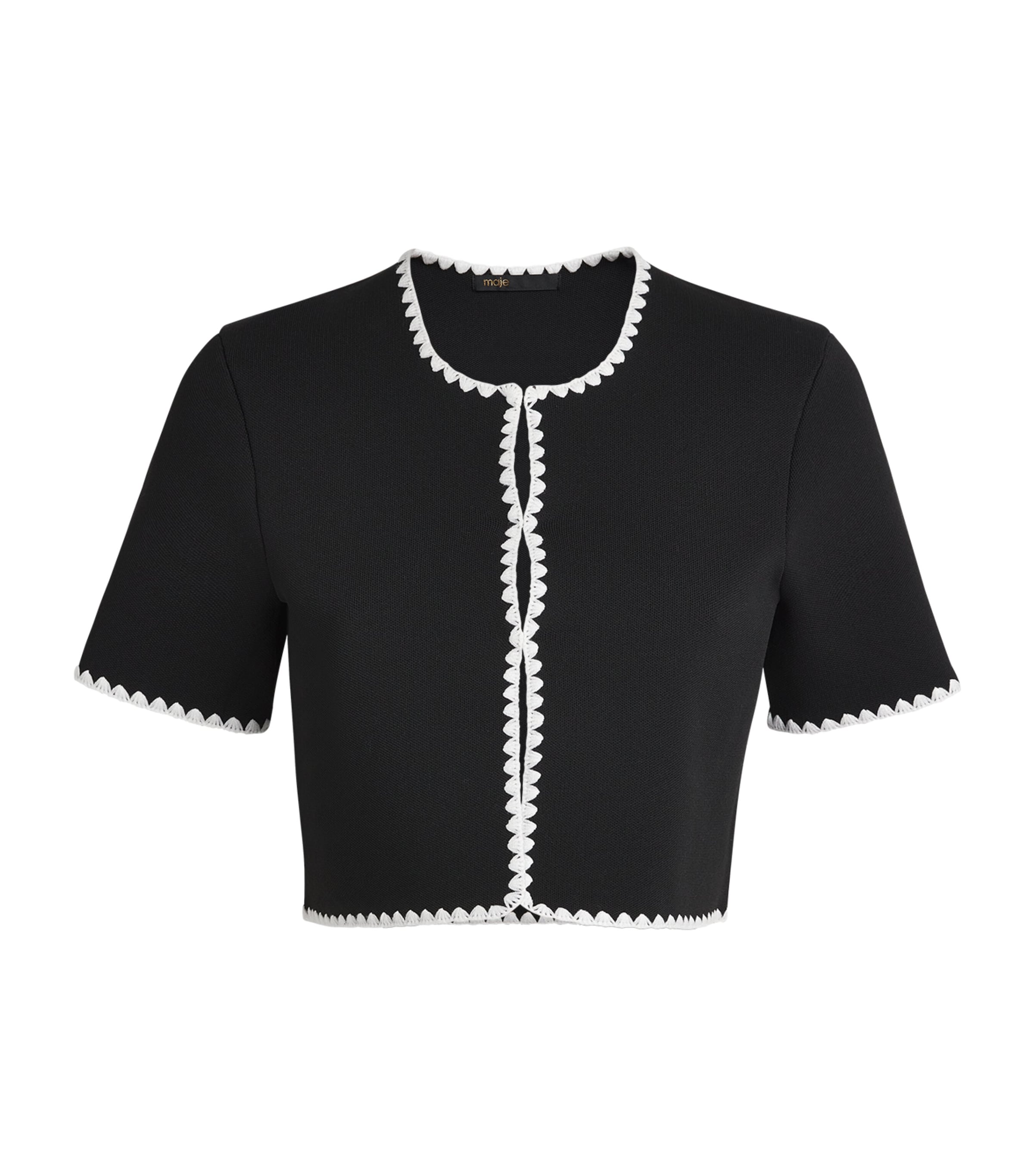 Cropped Contrast-Dot Cardigan