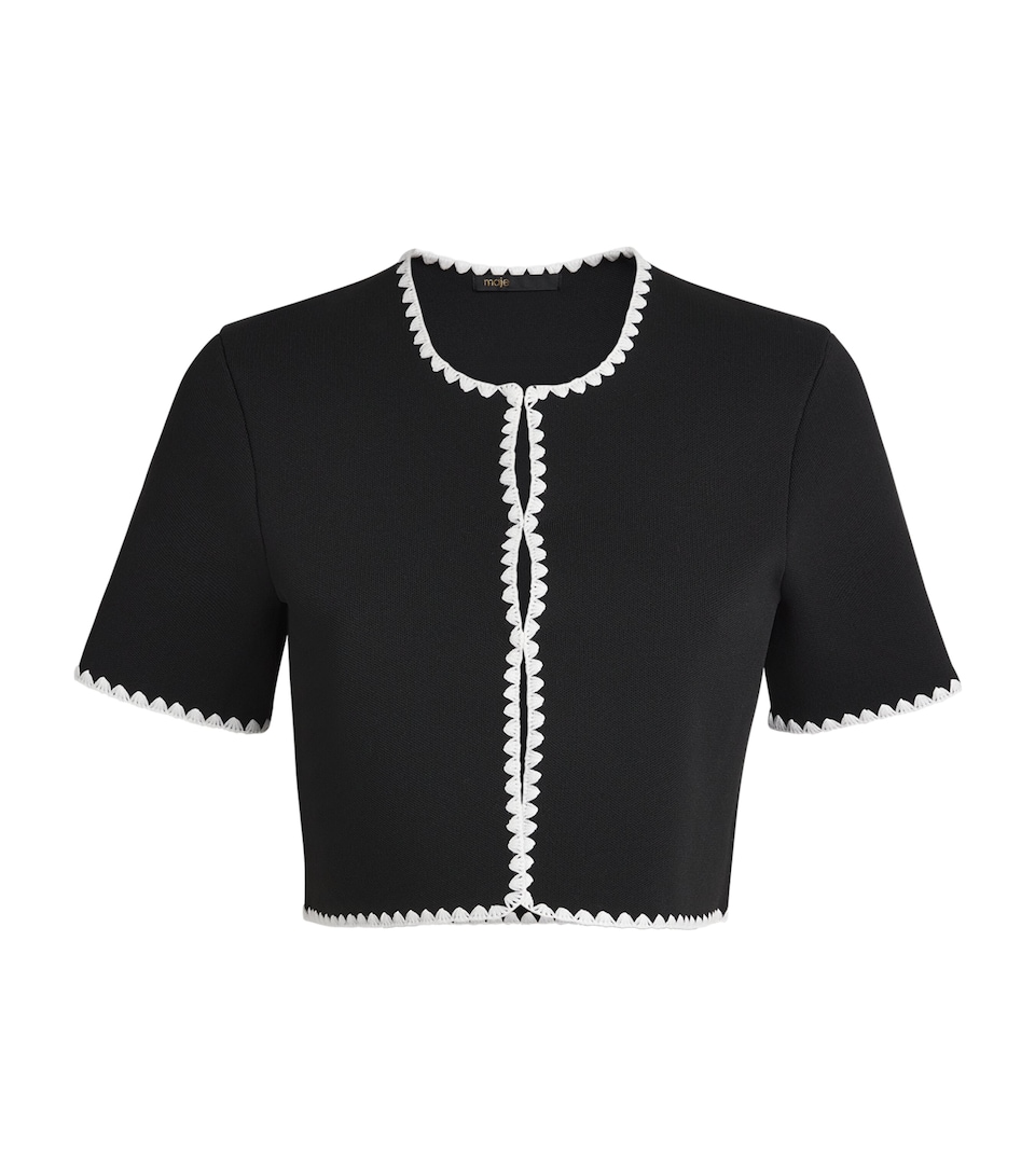 Maje Womens Cropped Contrast-Dot Cardigan Black
