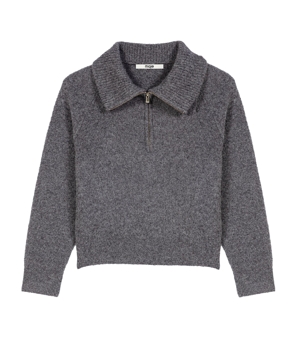 Maje Womens Yak-Blend Quarter-Zip Sweater Grey